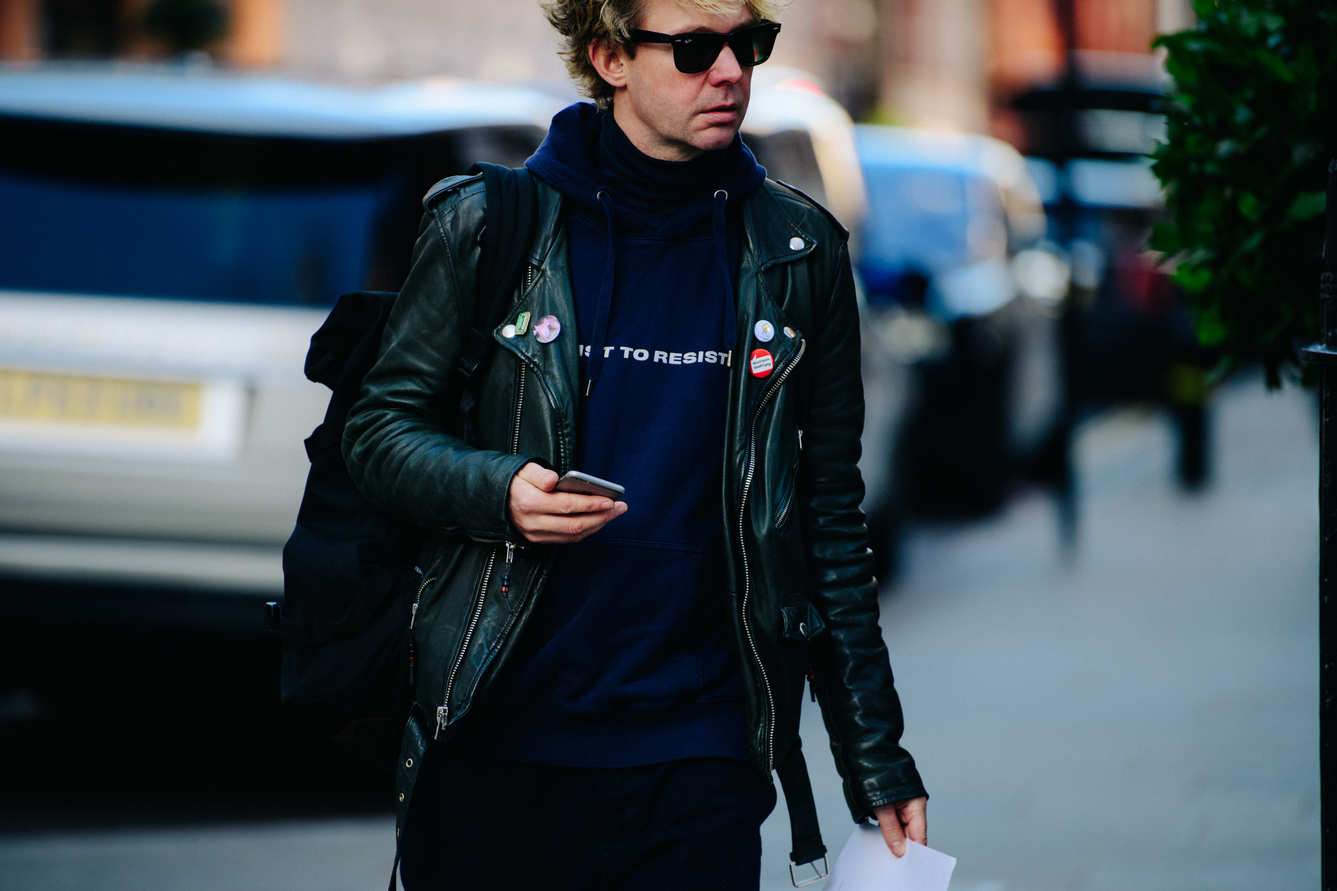 Man wearing leather jacket