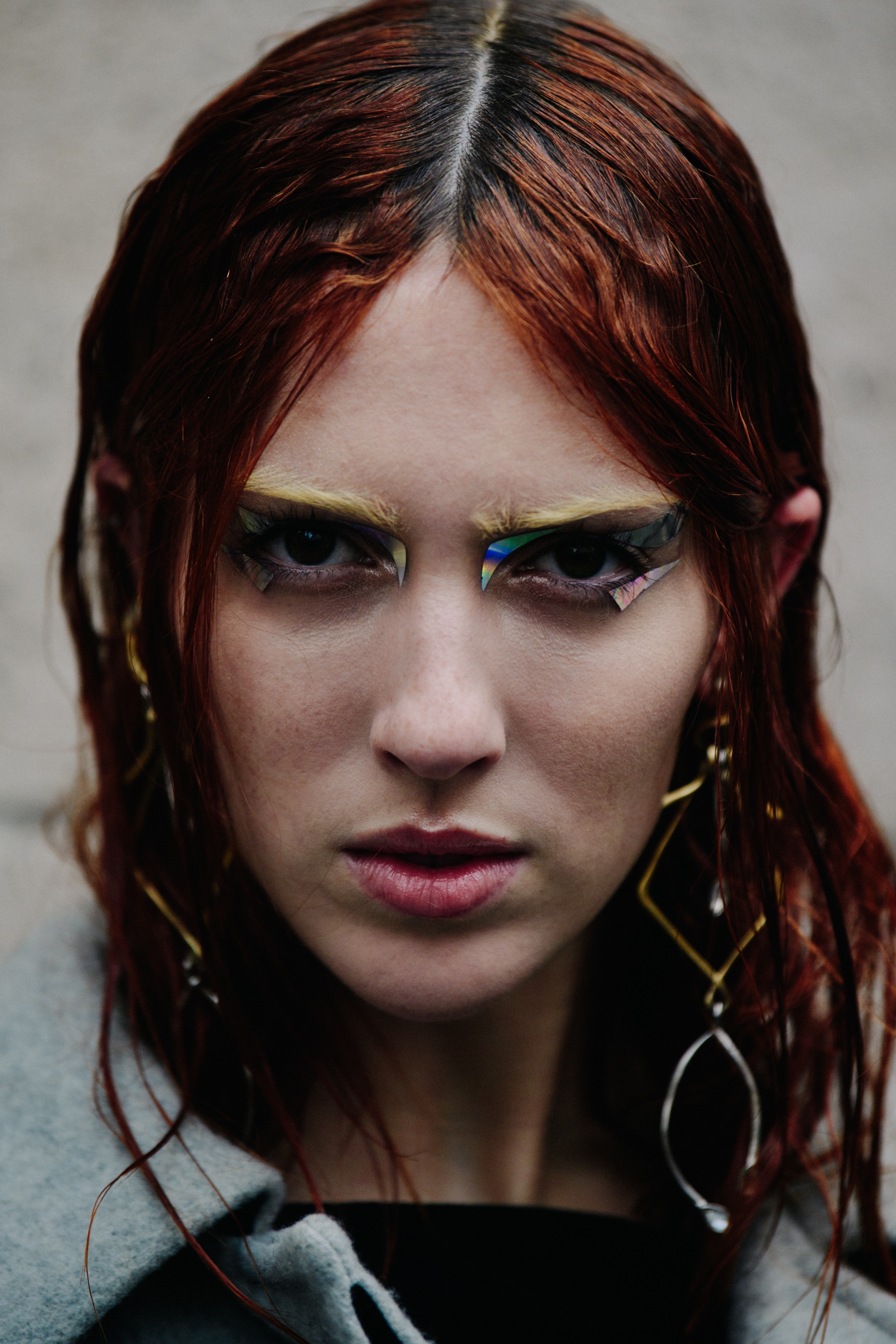 Portrait of American model wearing glitter strips