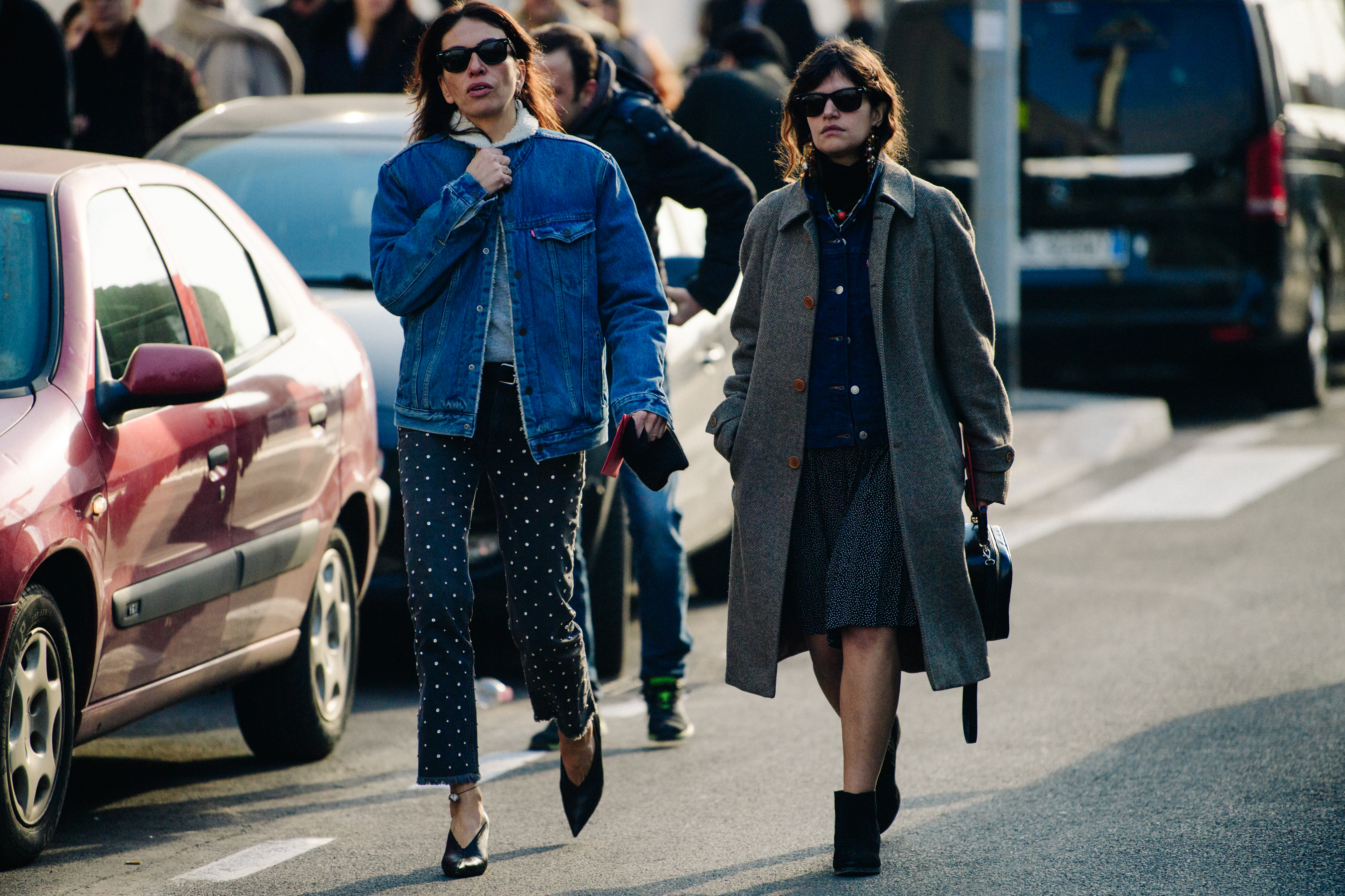 Two Italian women wearing denim jackets