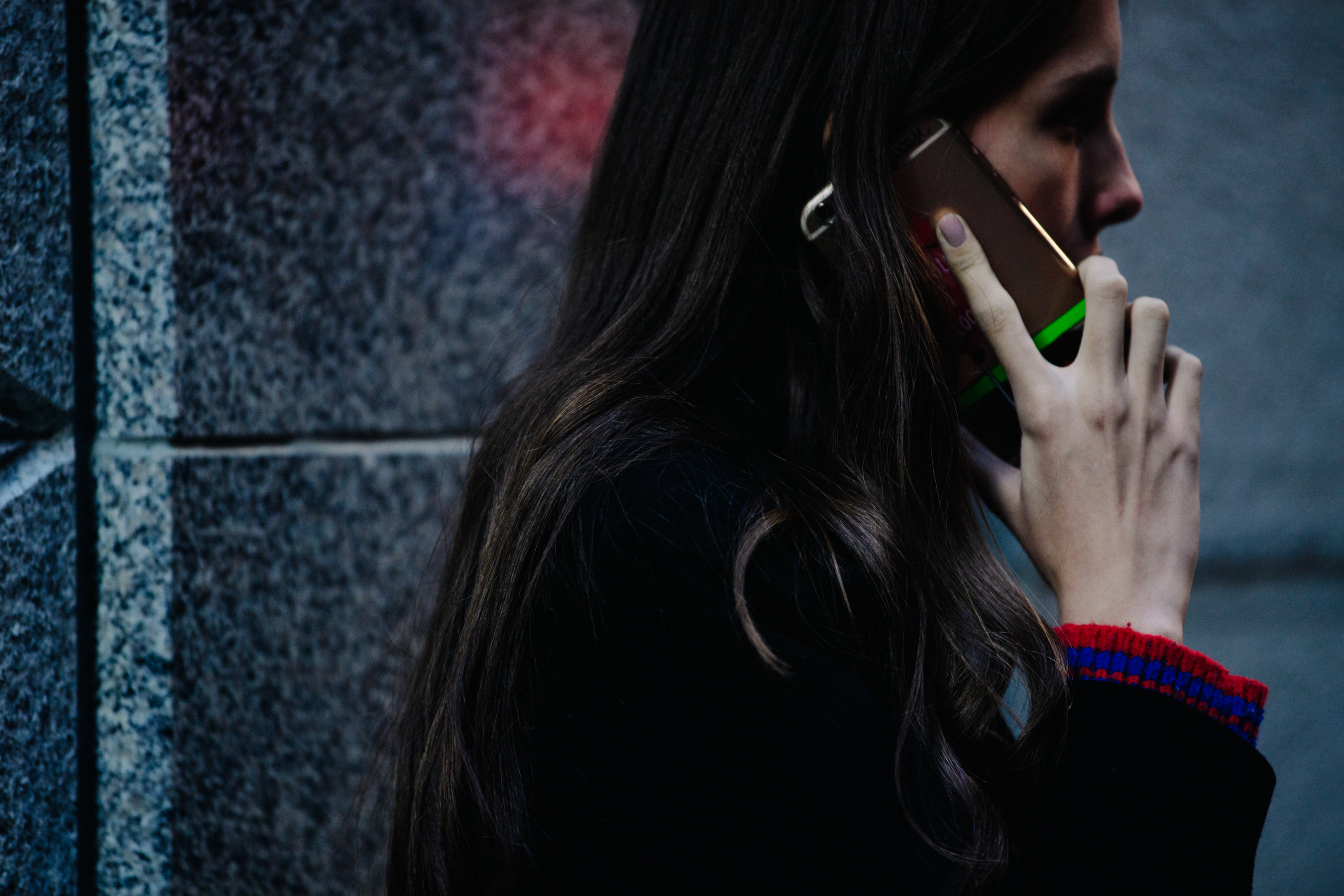Model talking on iPhone