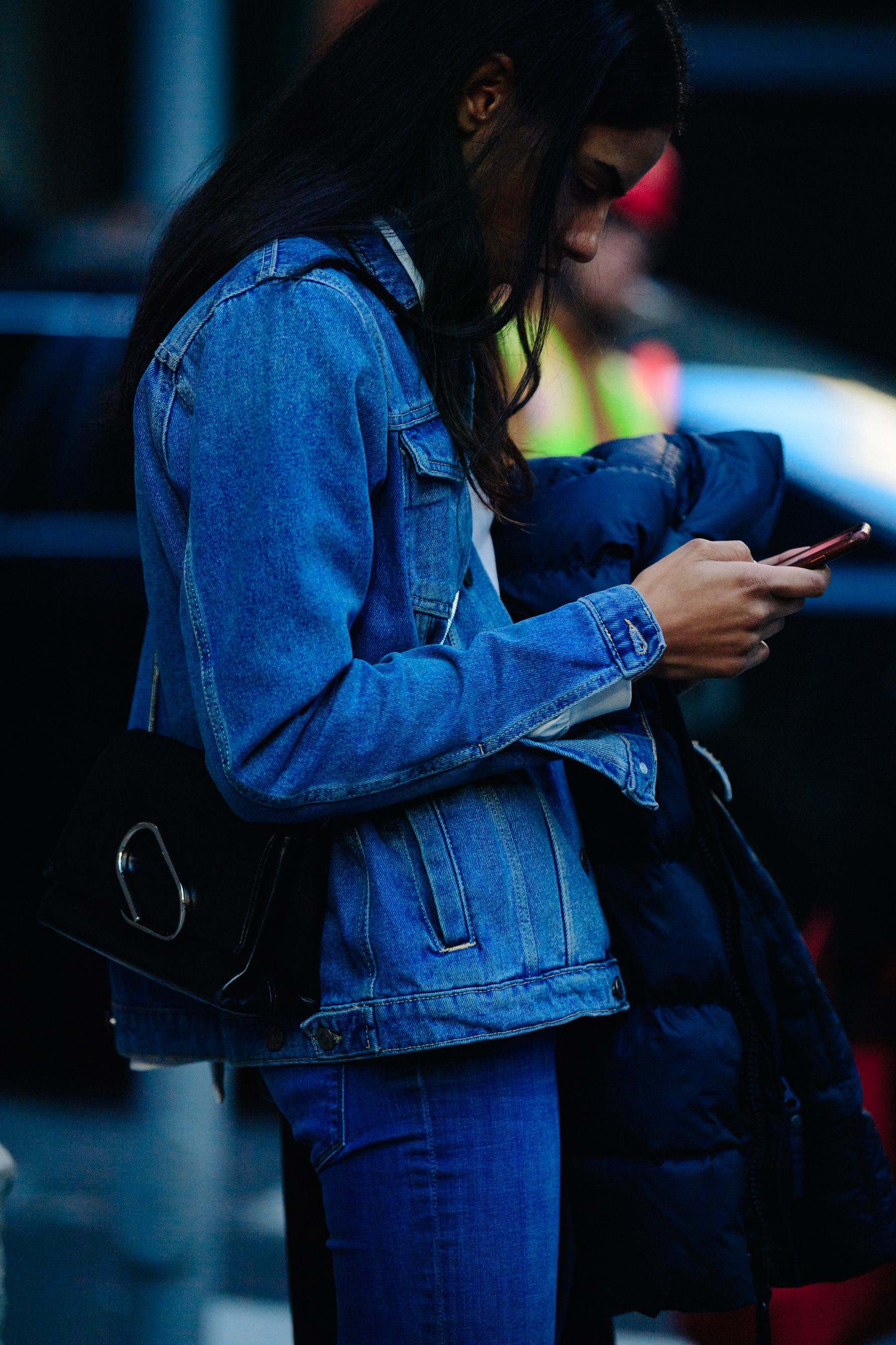 Model wearing full denim outfit
