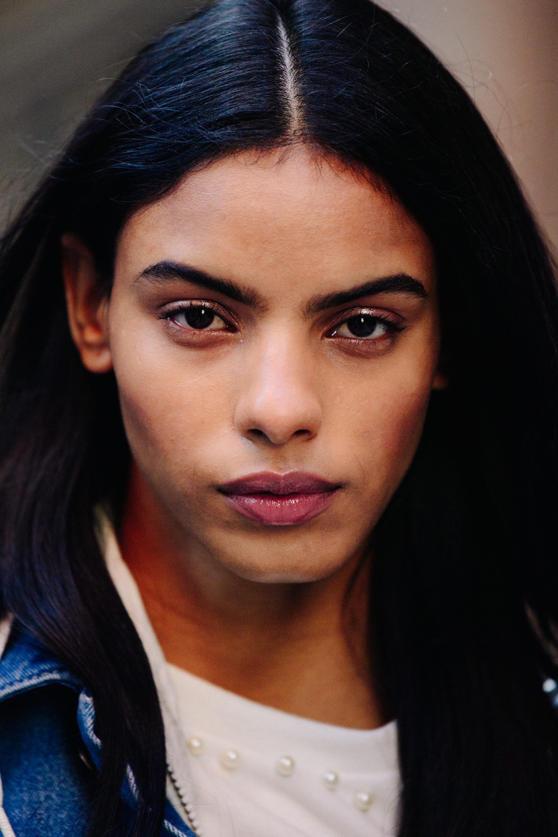 Portrait of model with pink shiny lips