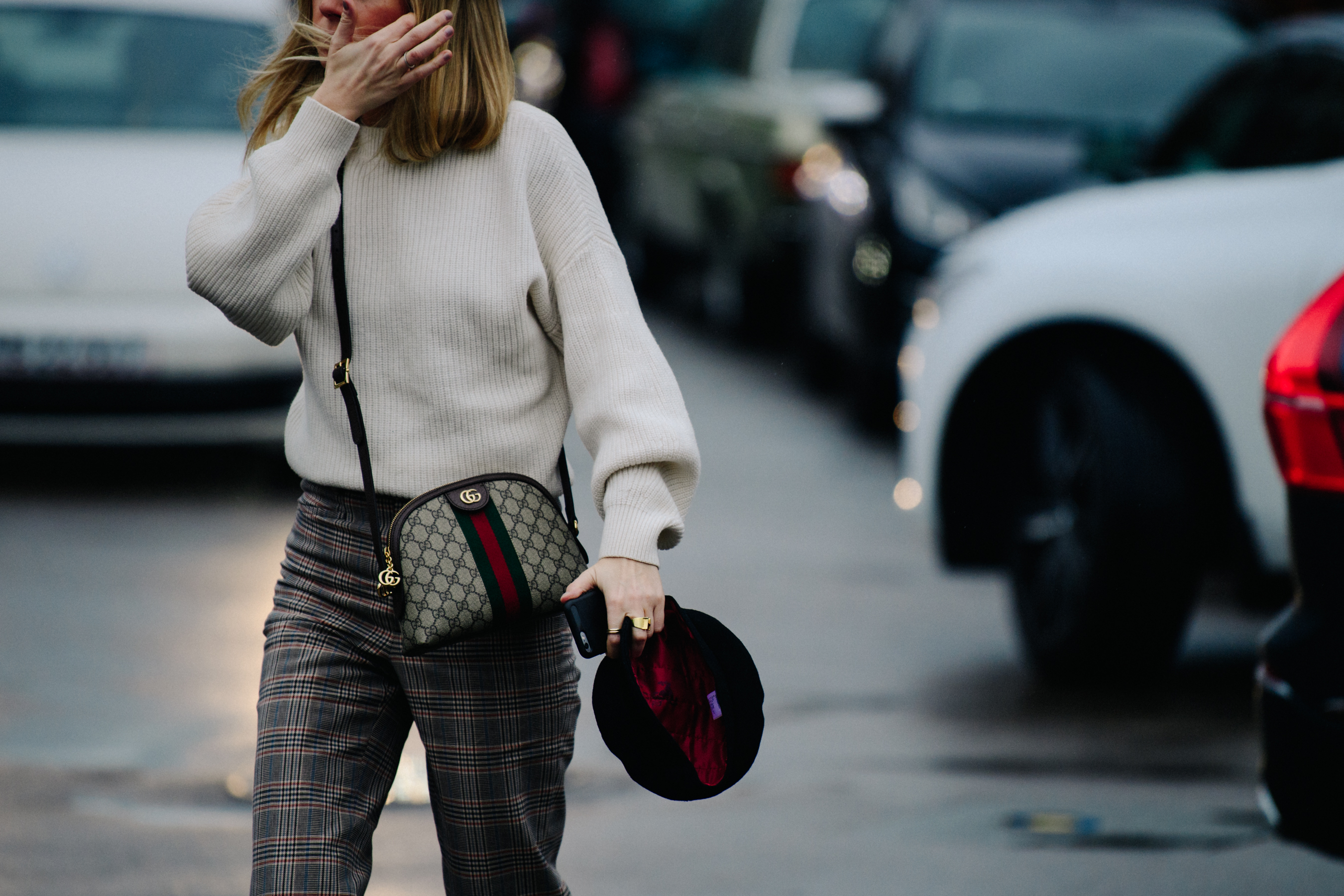 Woman wearing Gucci bag