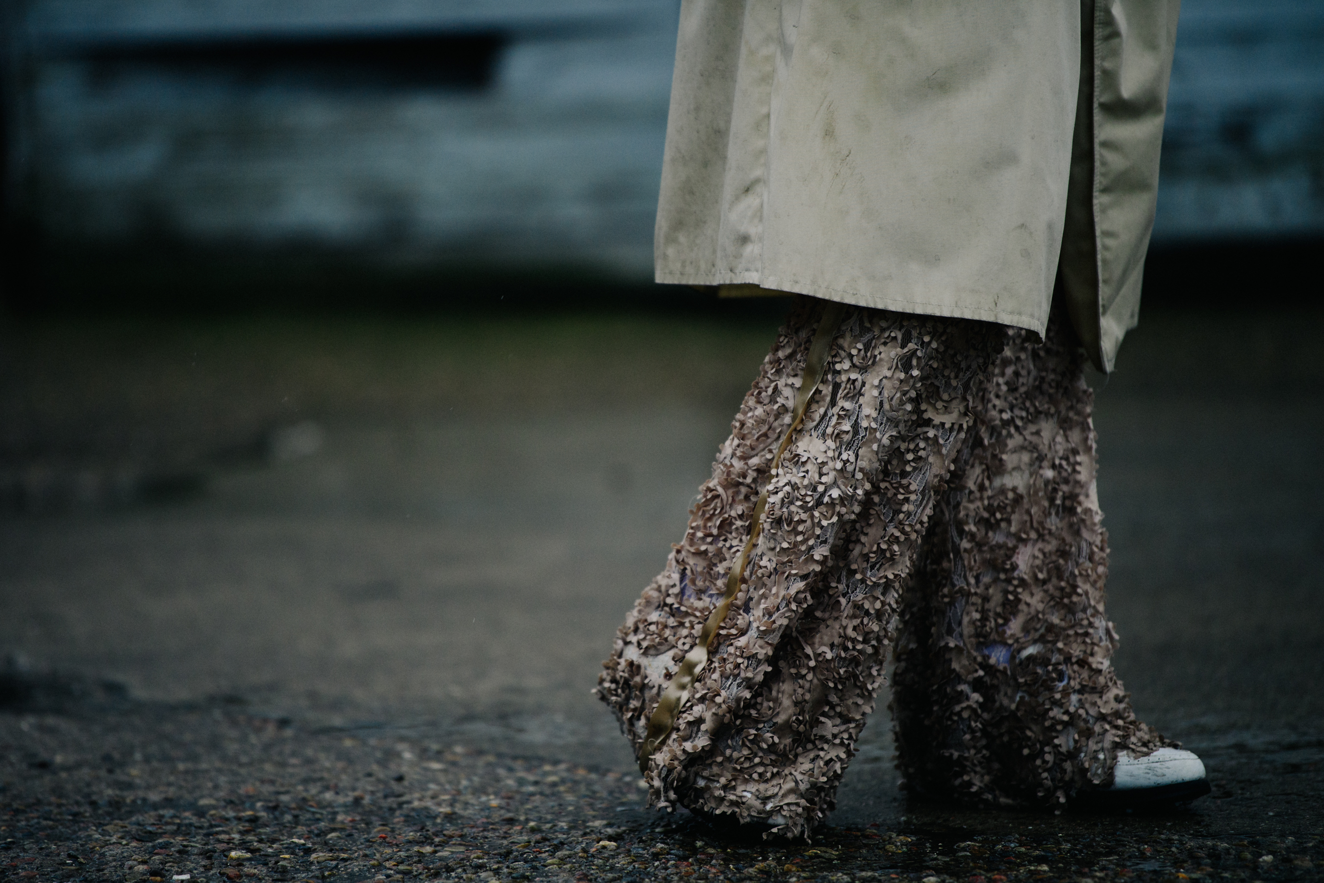 Woman wearing frilly pants