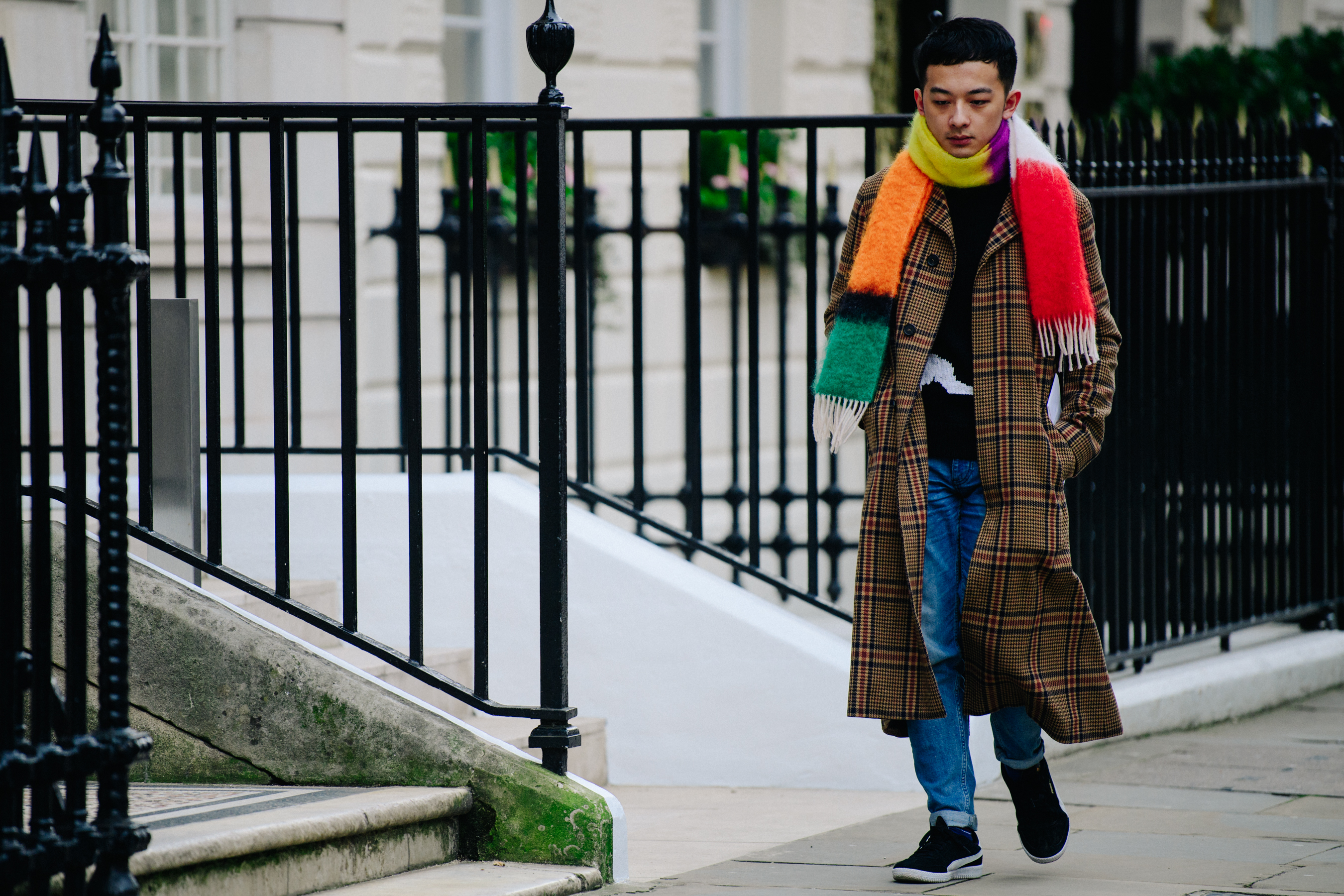 Man wearing colourful scarf