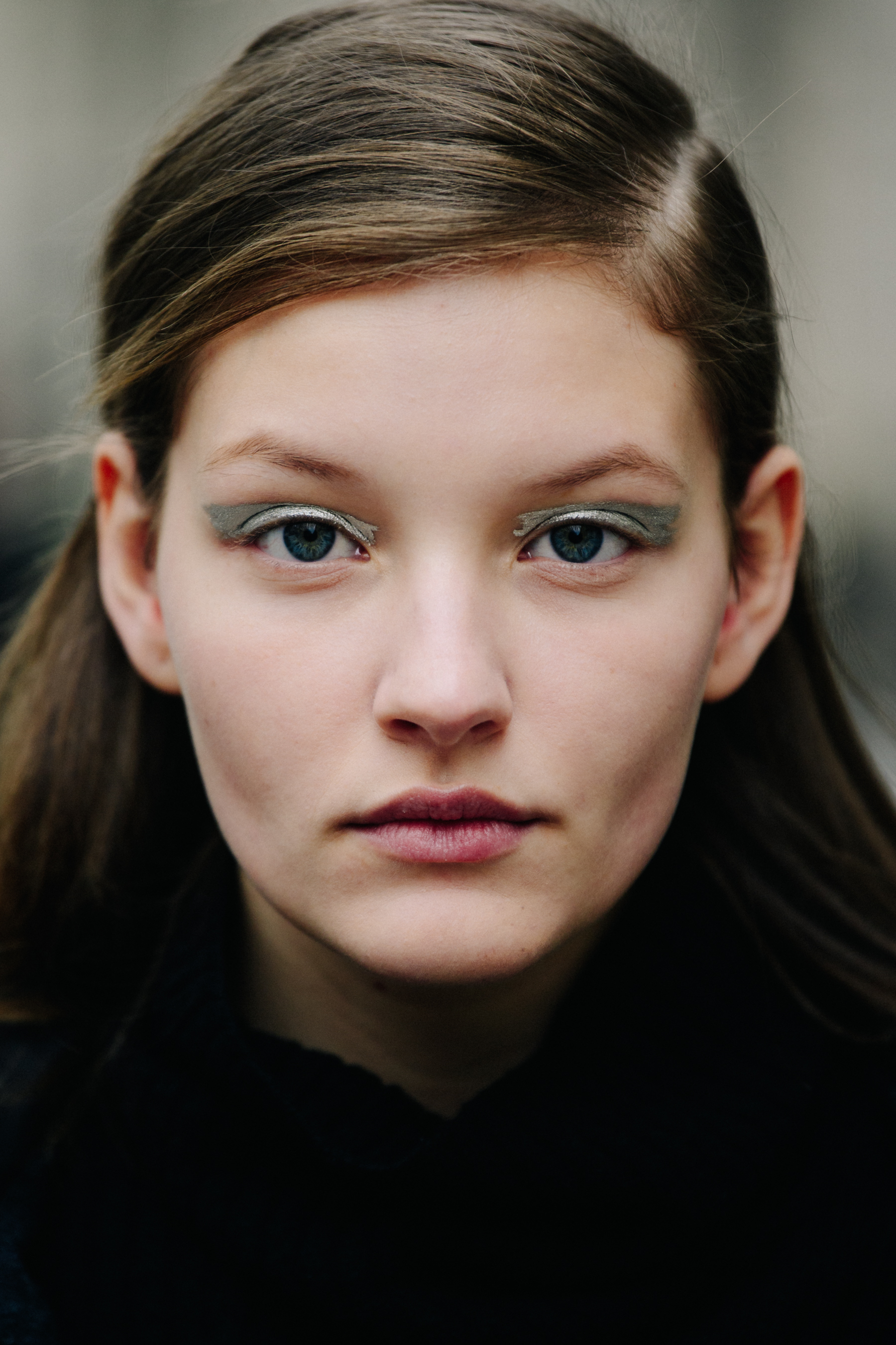 Portrait of model with grey eye shadow