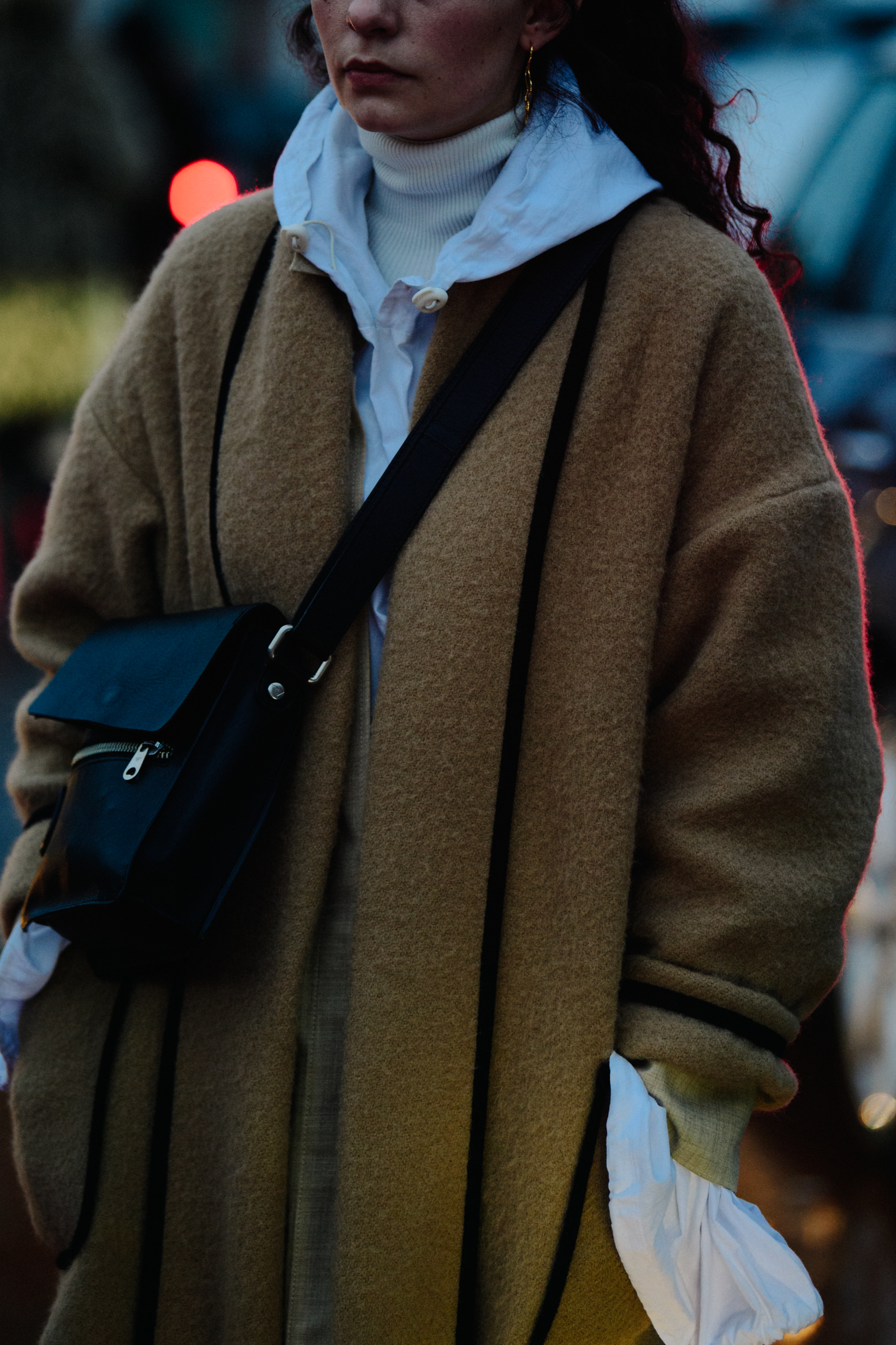 Norwegian woman wearing brown coat