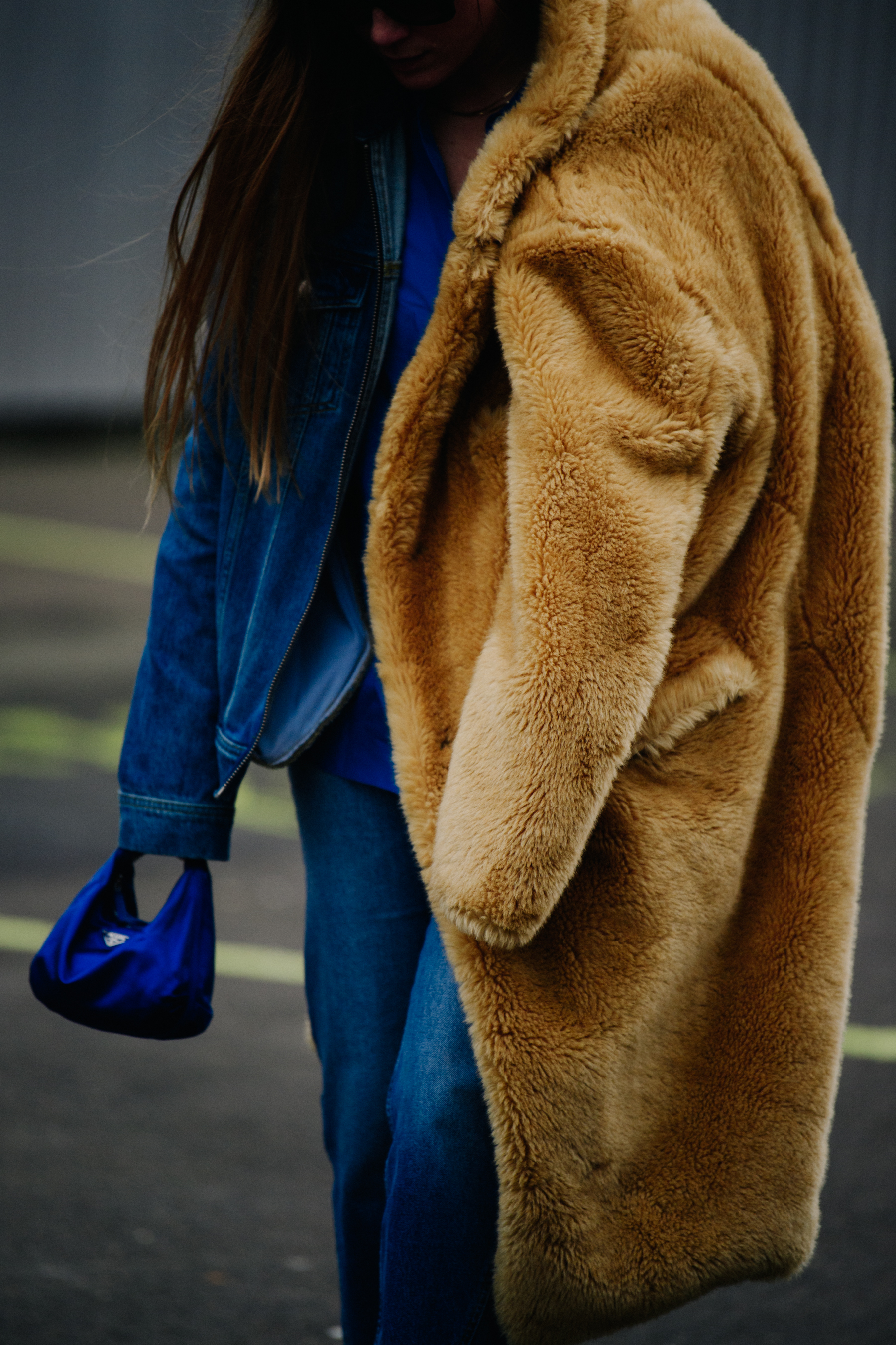 Woman wearing brown fur coat