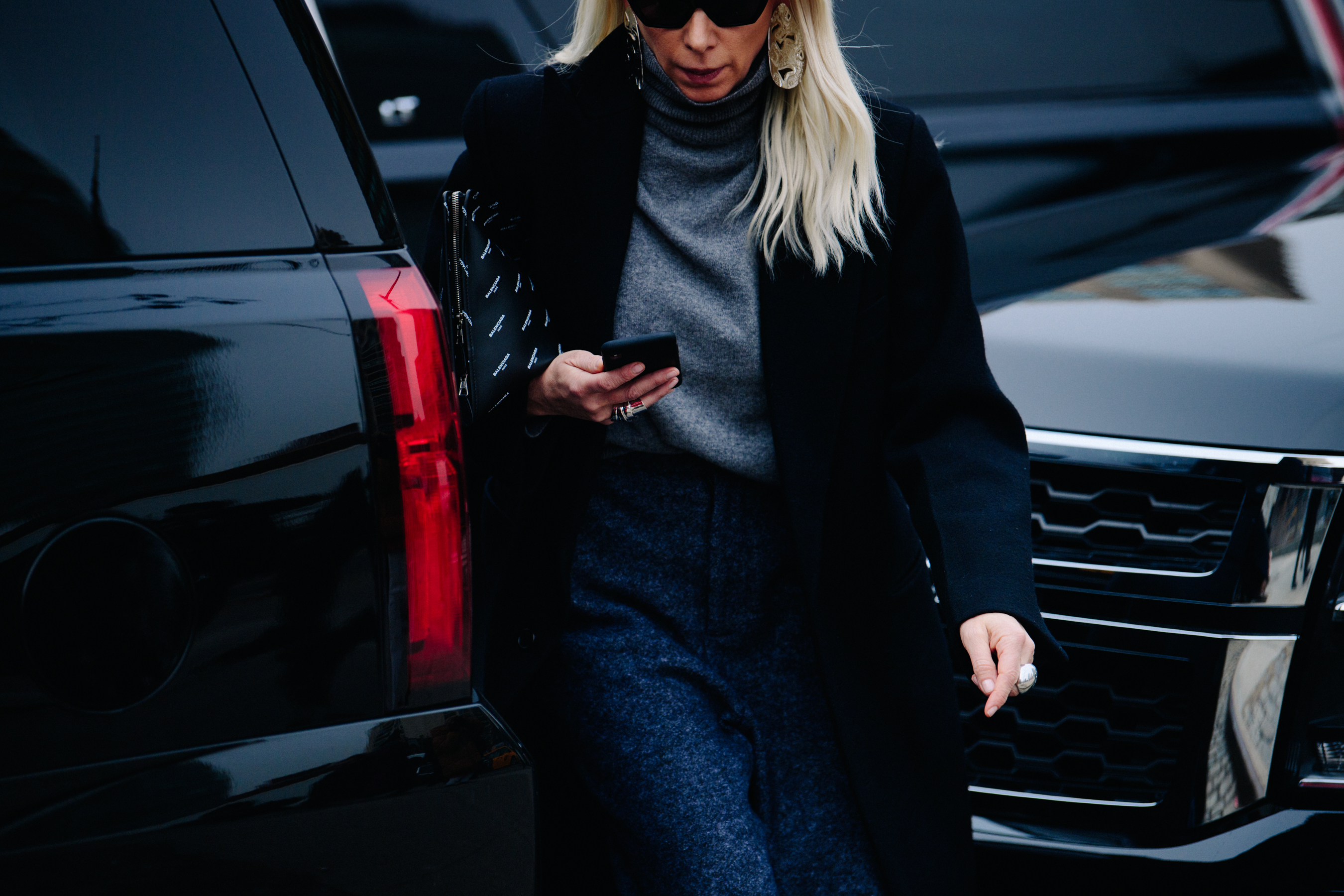 Woman wearing grey wool outfit