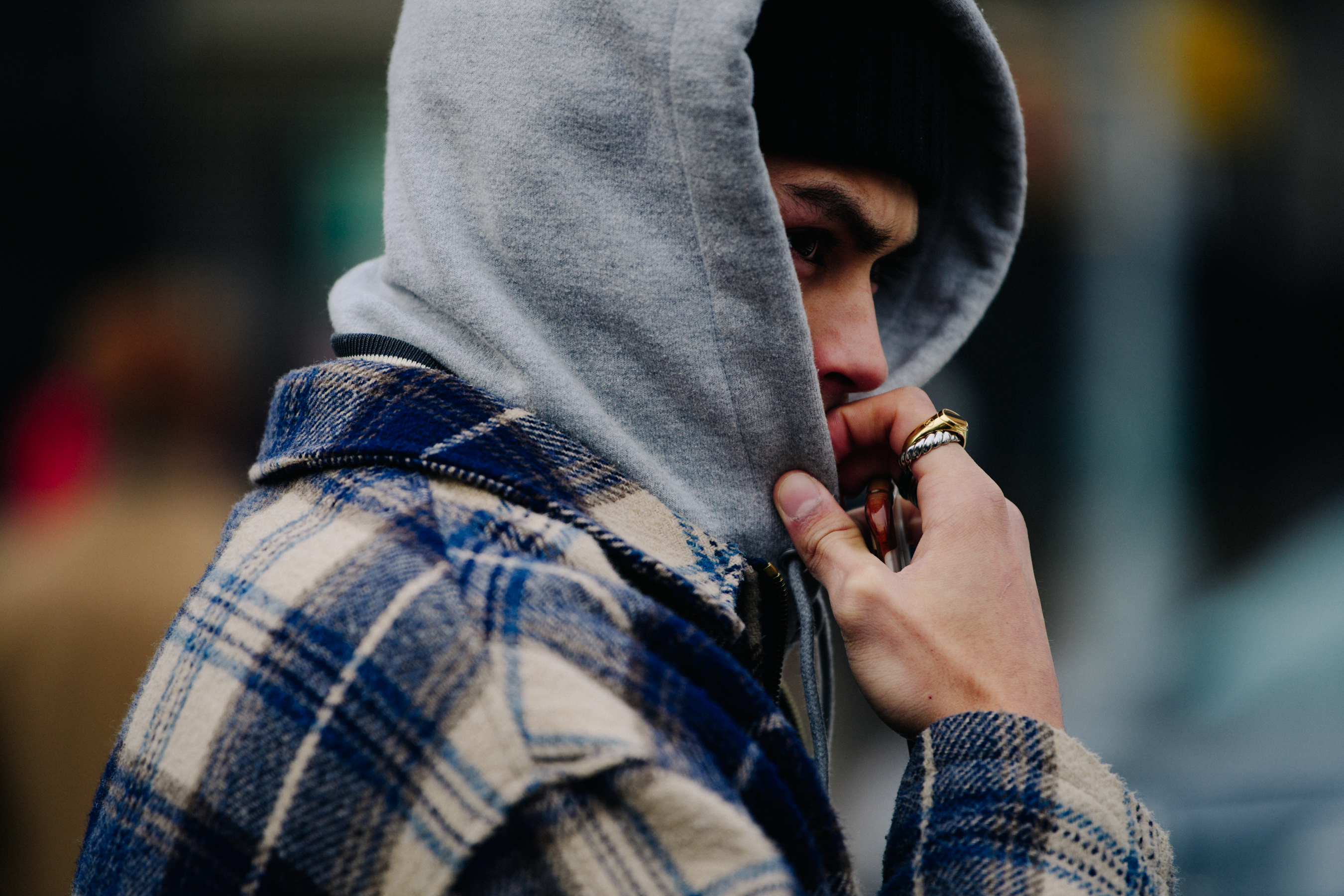 Model wearing gold ring