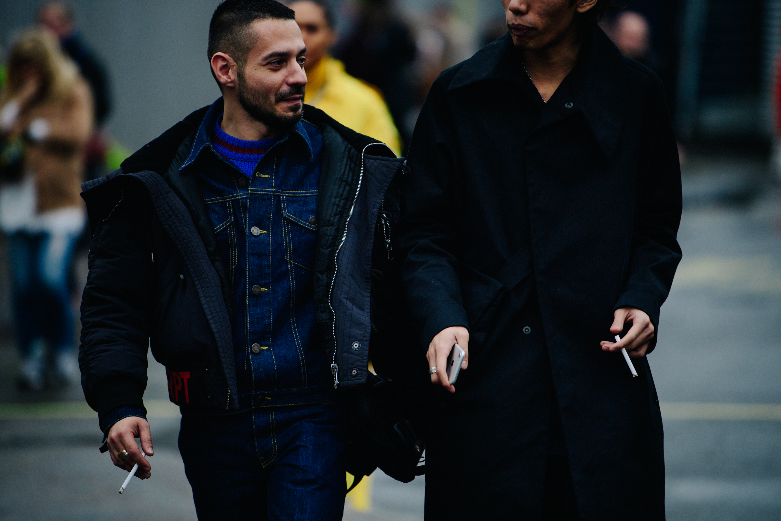 Stavros Karelis wearing denim outfit