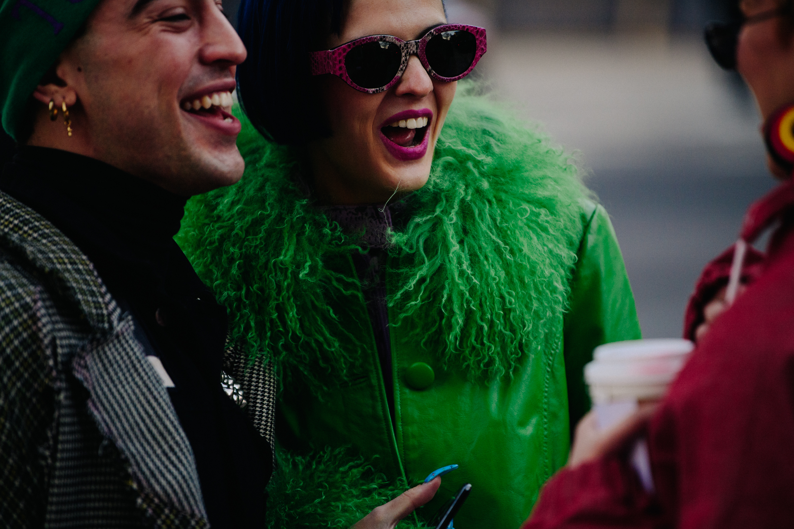 Woman wearing pink sunglassses