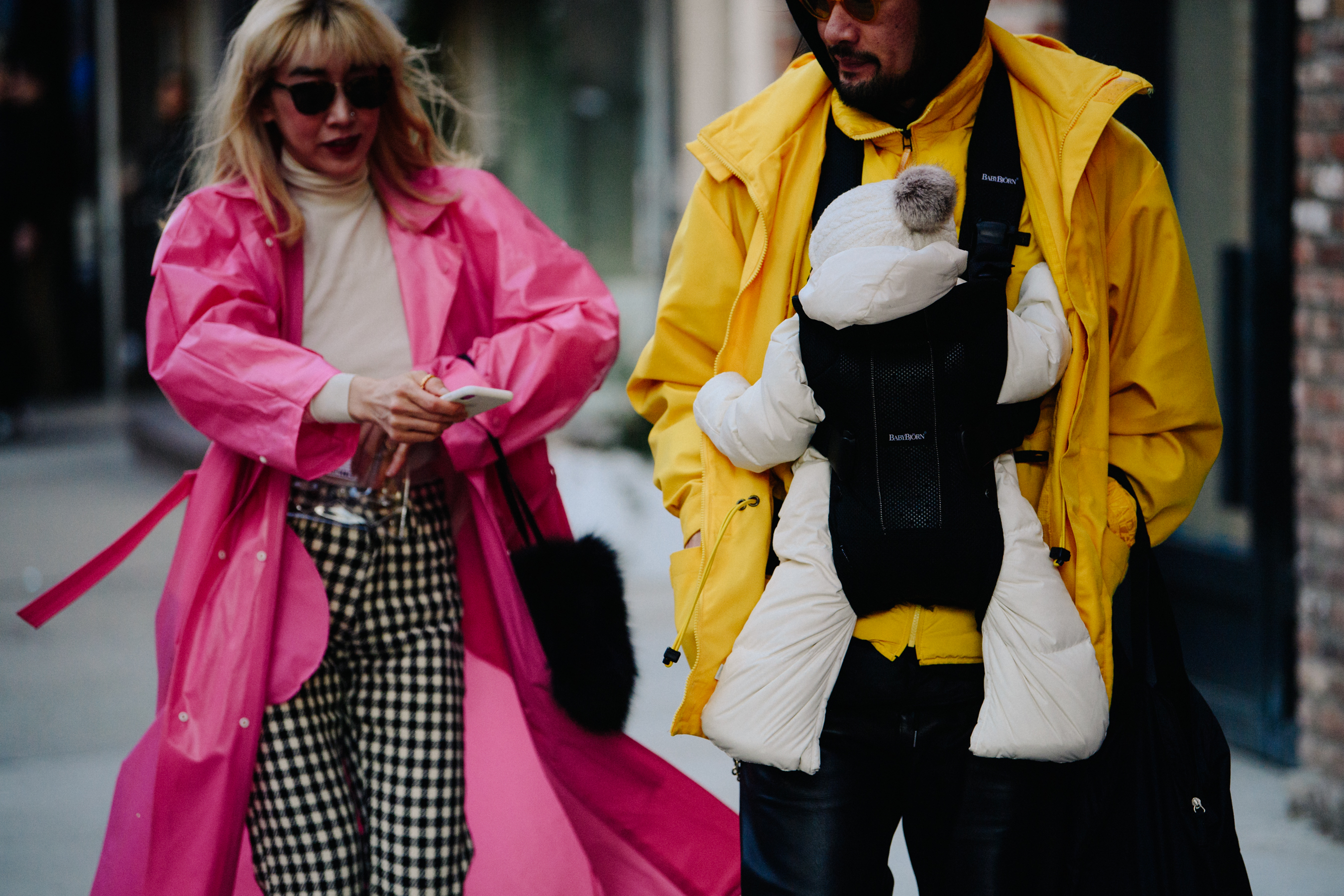 Couple wearing yellow and pink