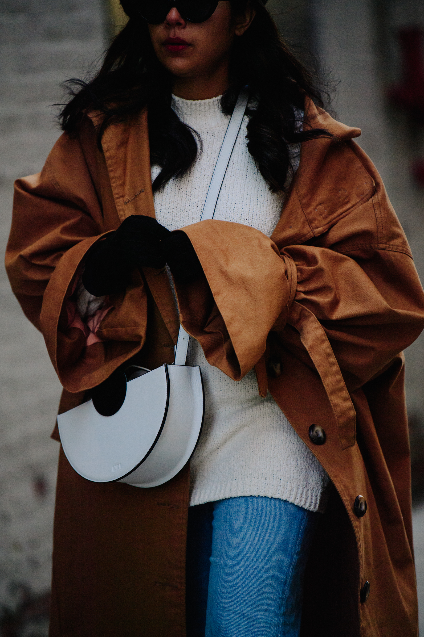 Woman wearing brown cotton coat