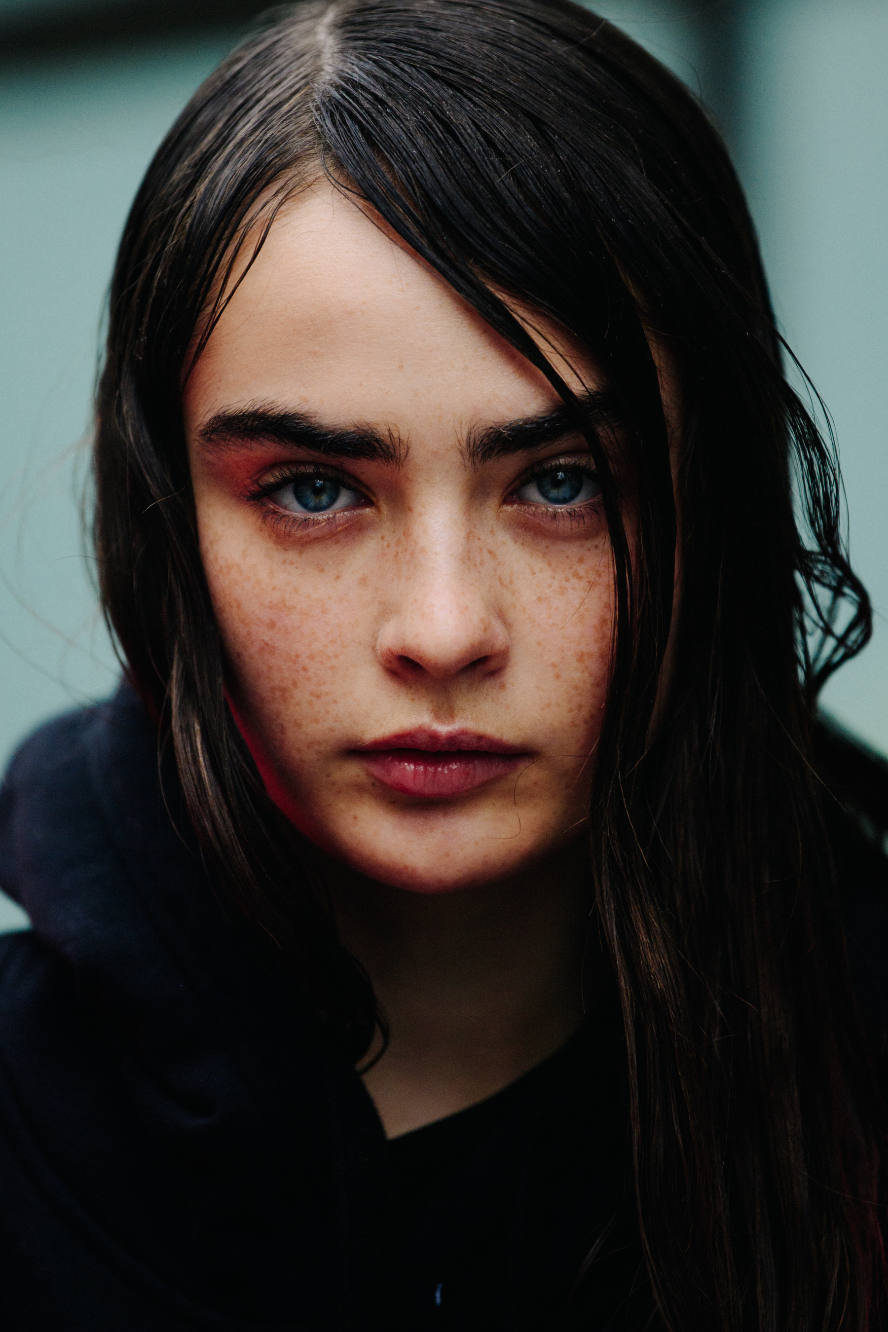 Portrait of model with bright blue eyes