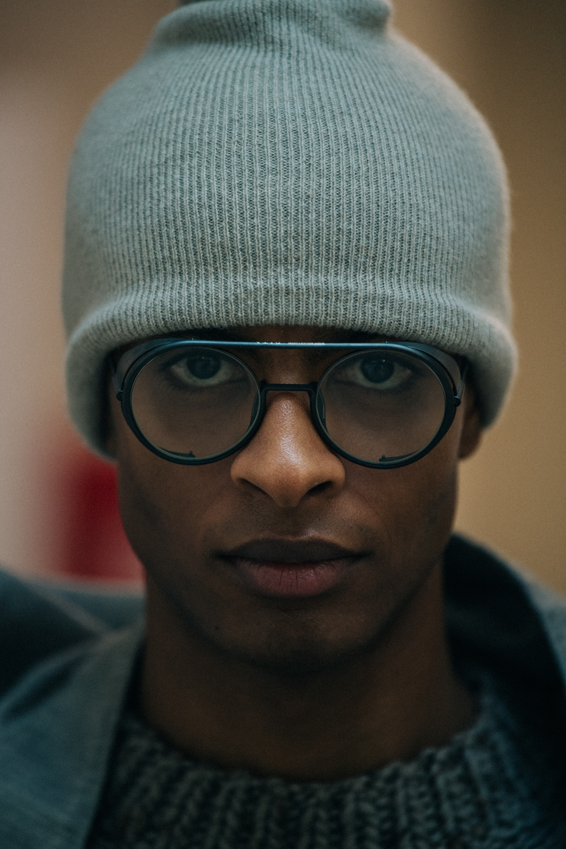 Portrait of model wearing Boris Bidjan Saberi glasses