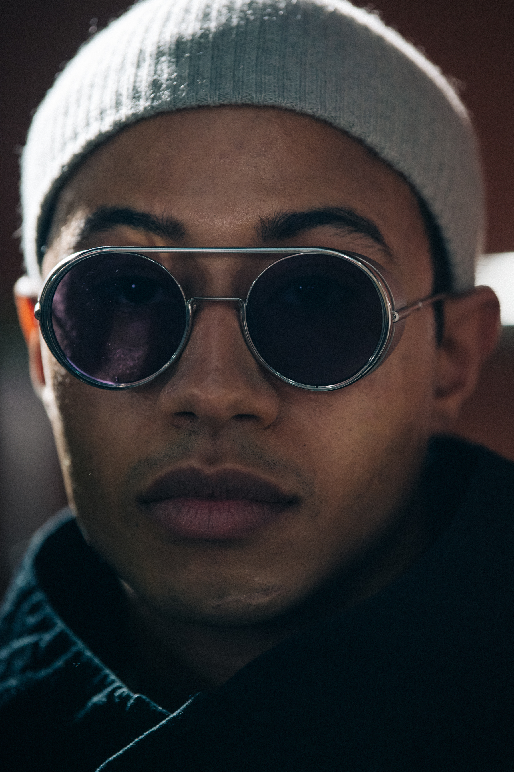 Portrait of model wearing Boris Bidjan Saberi glasses