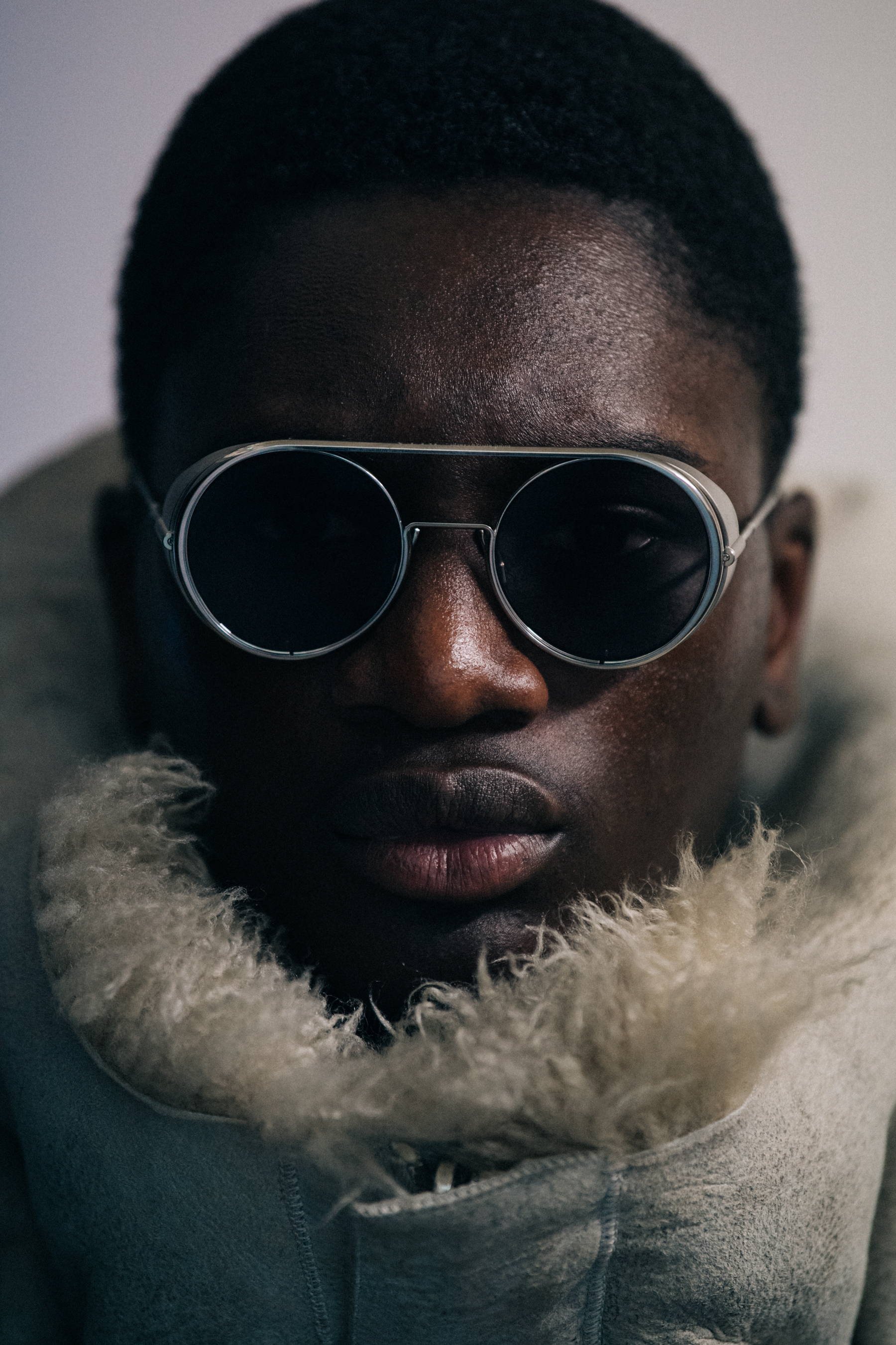 Portrait of model wearing Boris Bidjan Saberi glasses