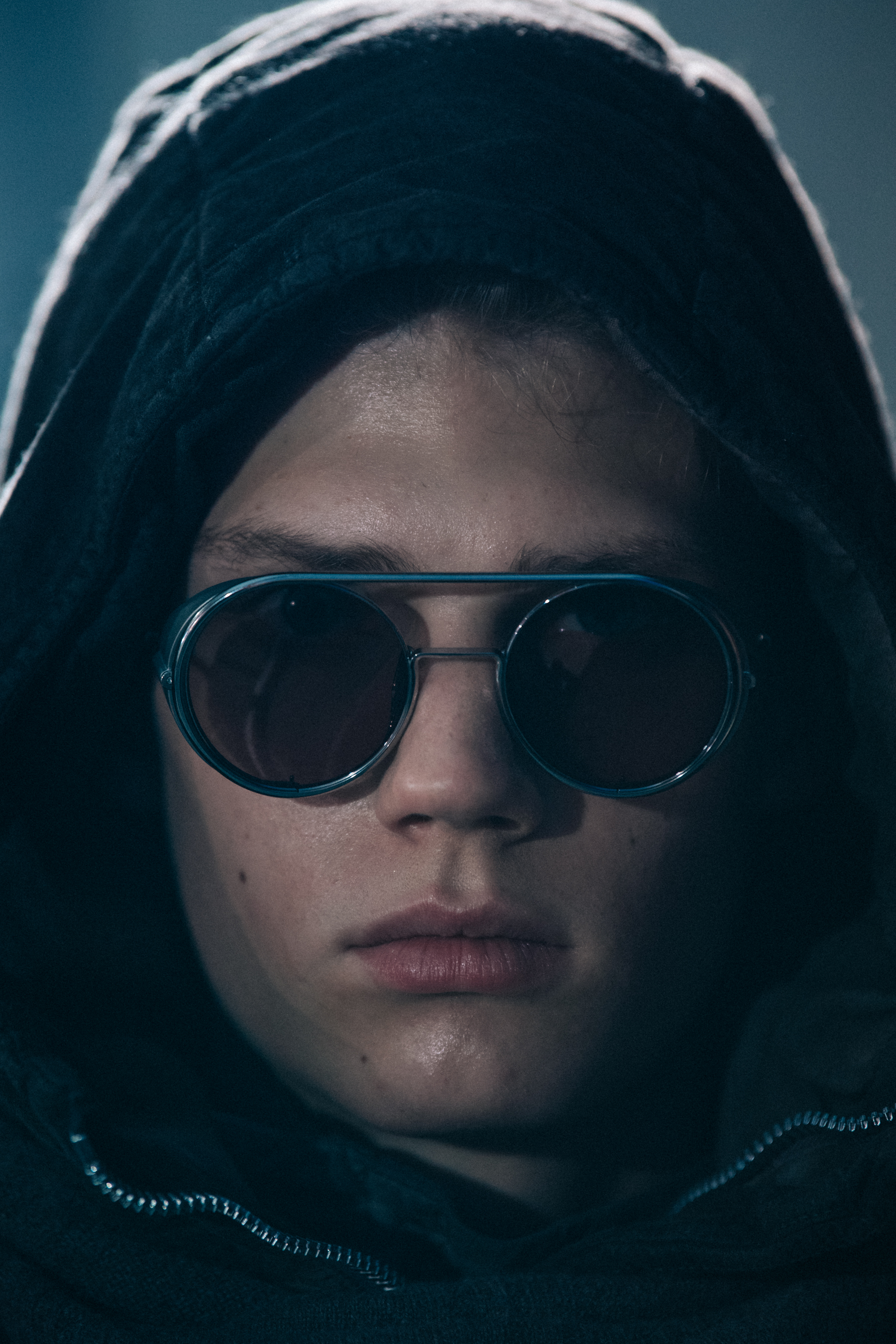 Portrait of model wearing Boris Bidjan Saberi glasses