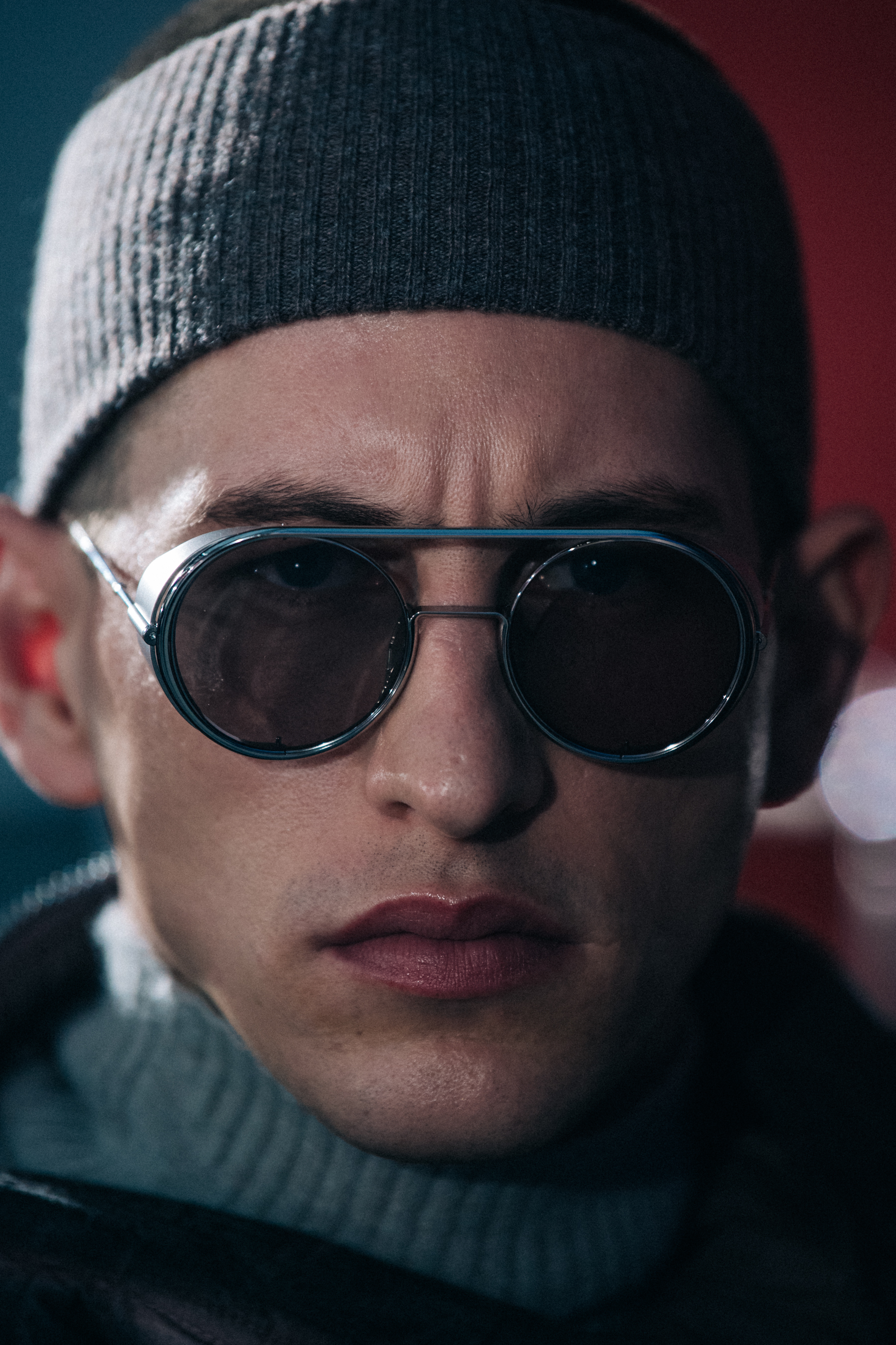 Portrait of model wearing Boris Bidjan Saberi glasses