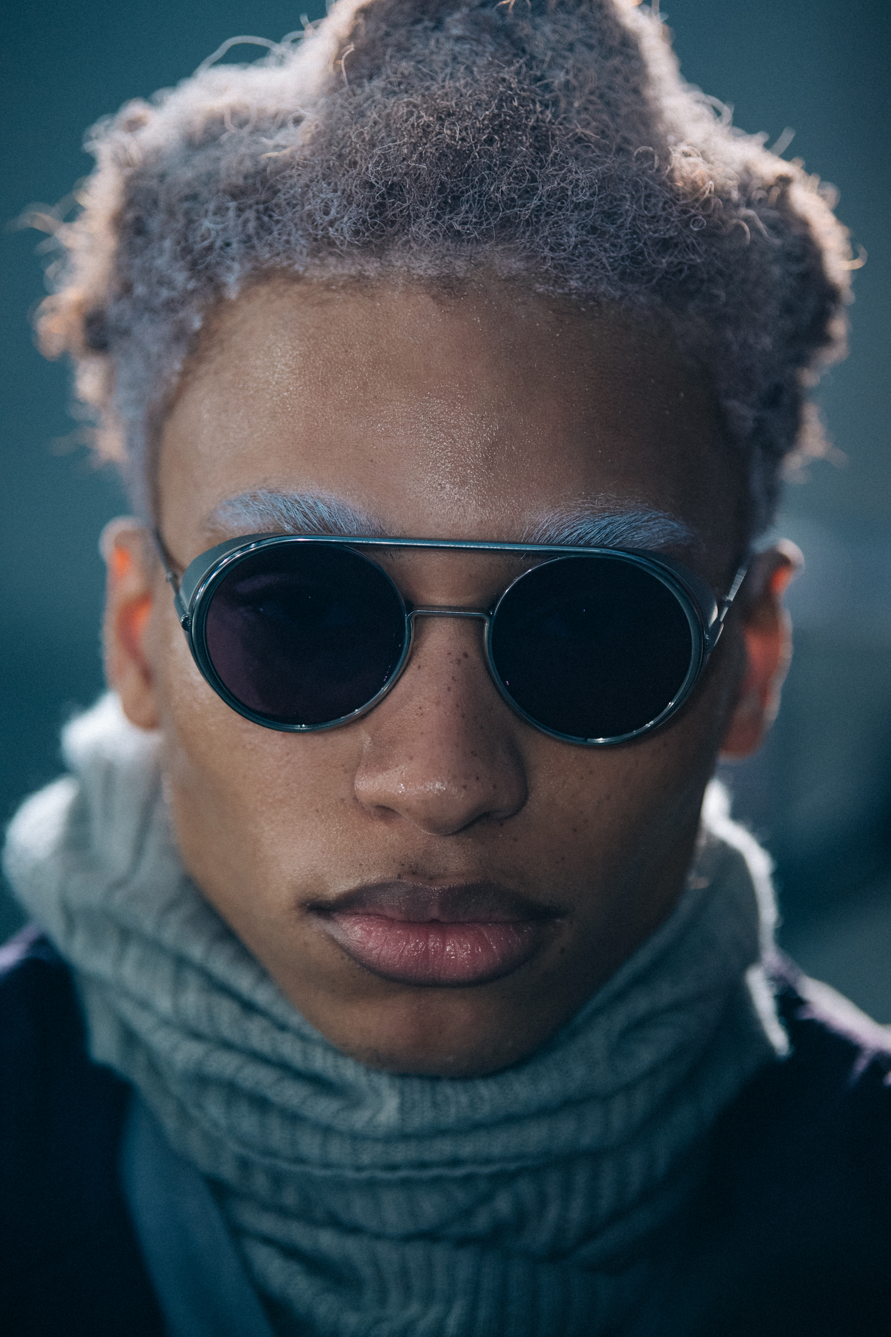 Portrait of model wearing Boris Bidjan Saberi glasses