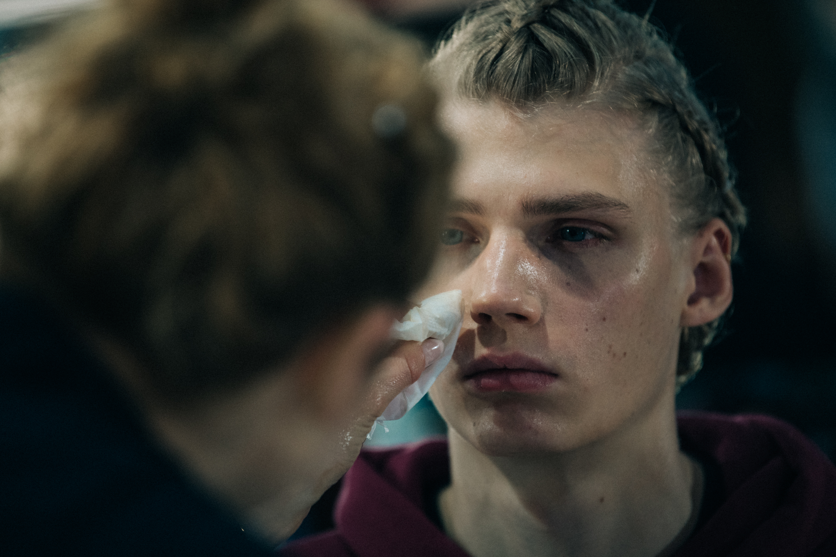 Model having makeup applied