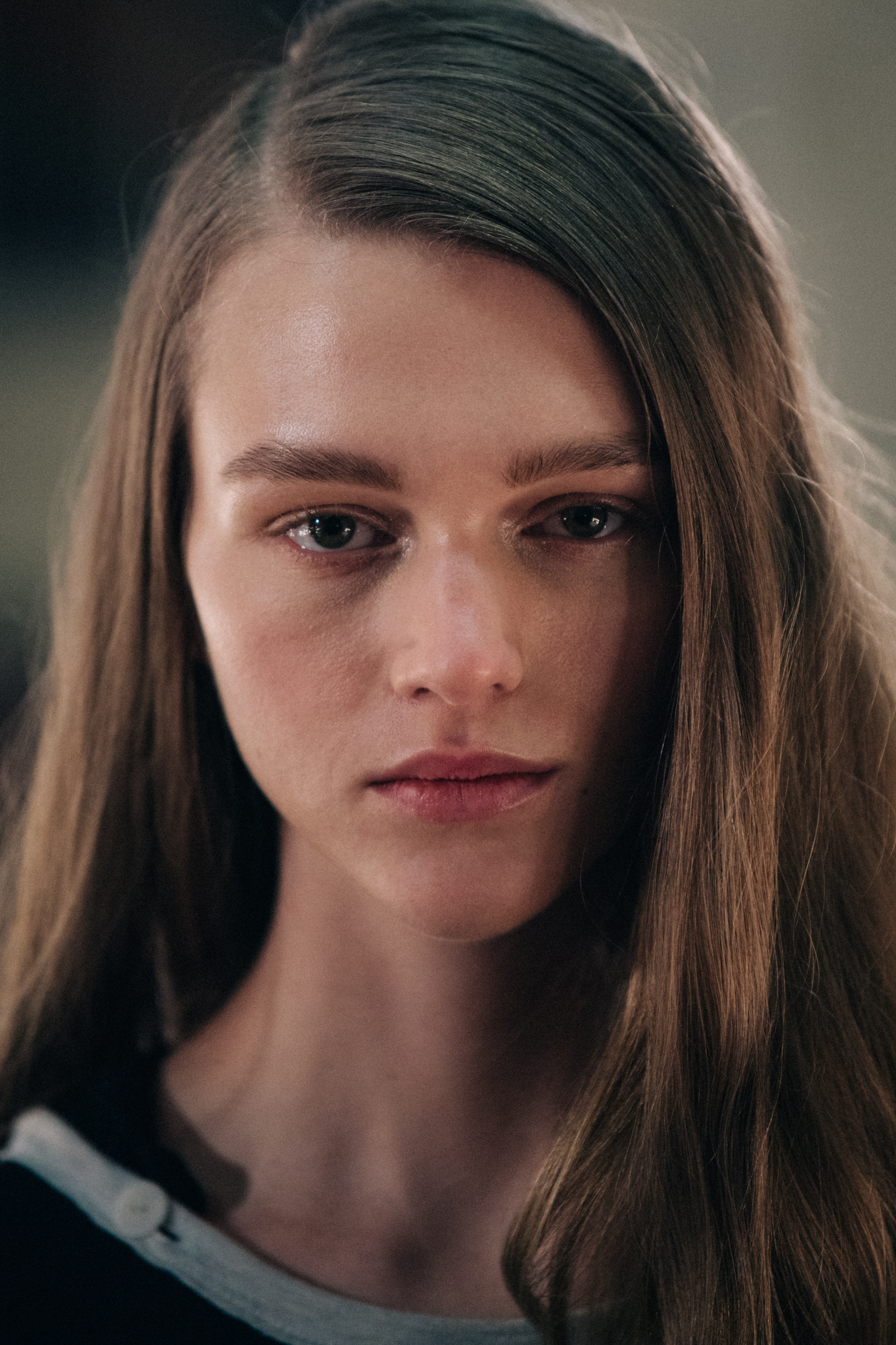 Portrait of model with long blonde hair