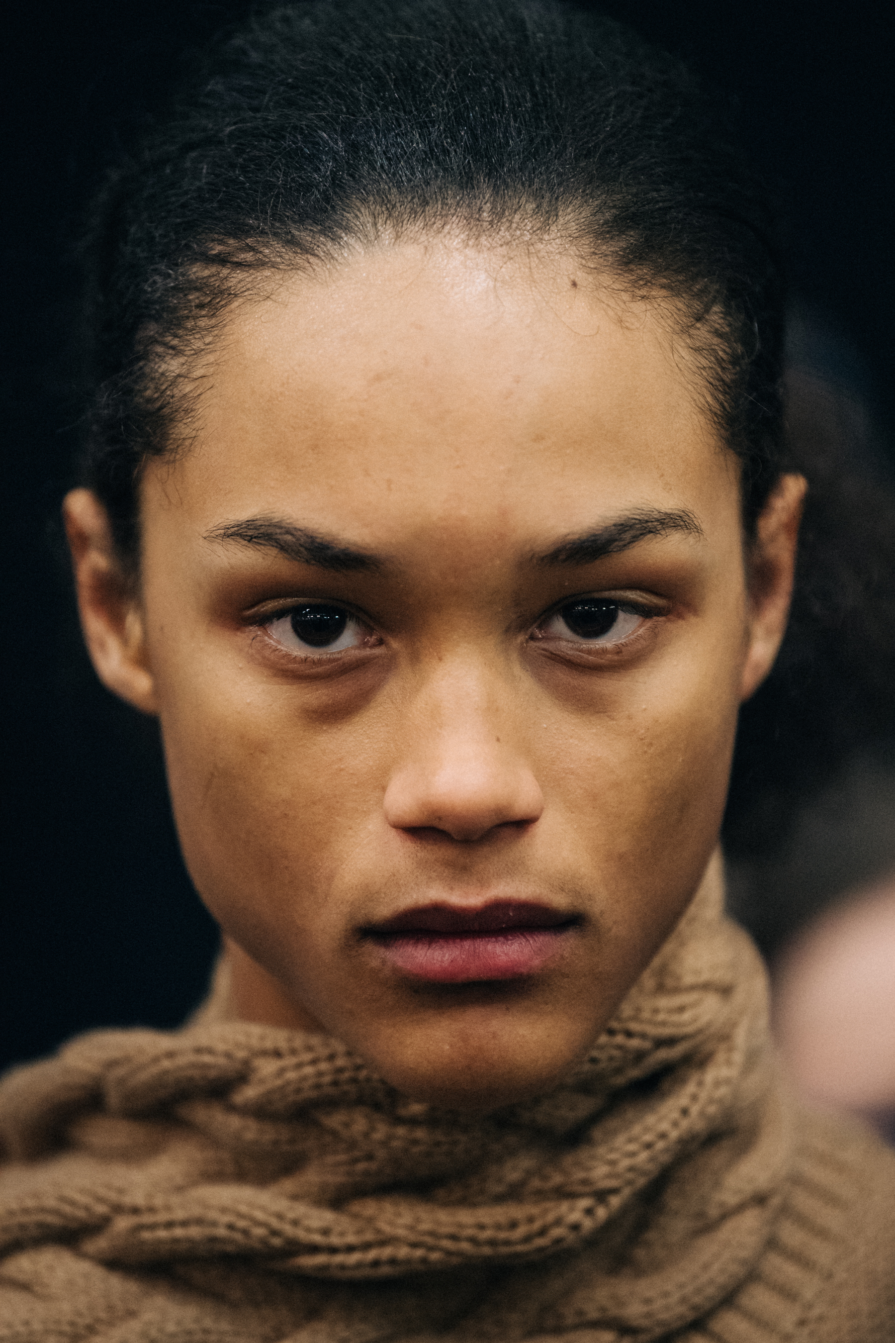 Portrait of model with dark hair
