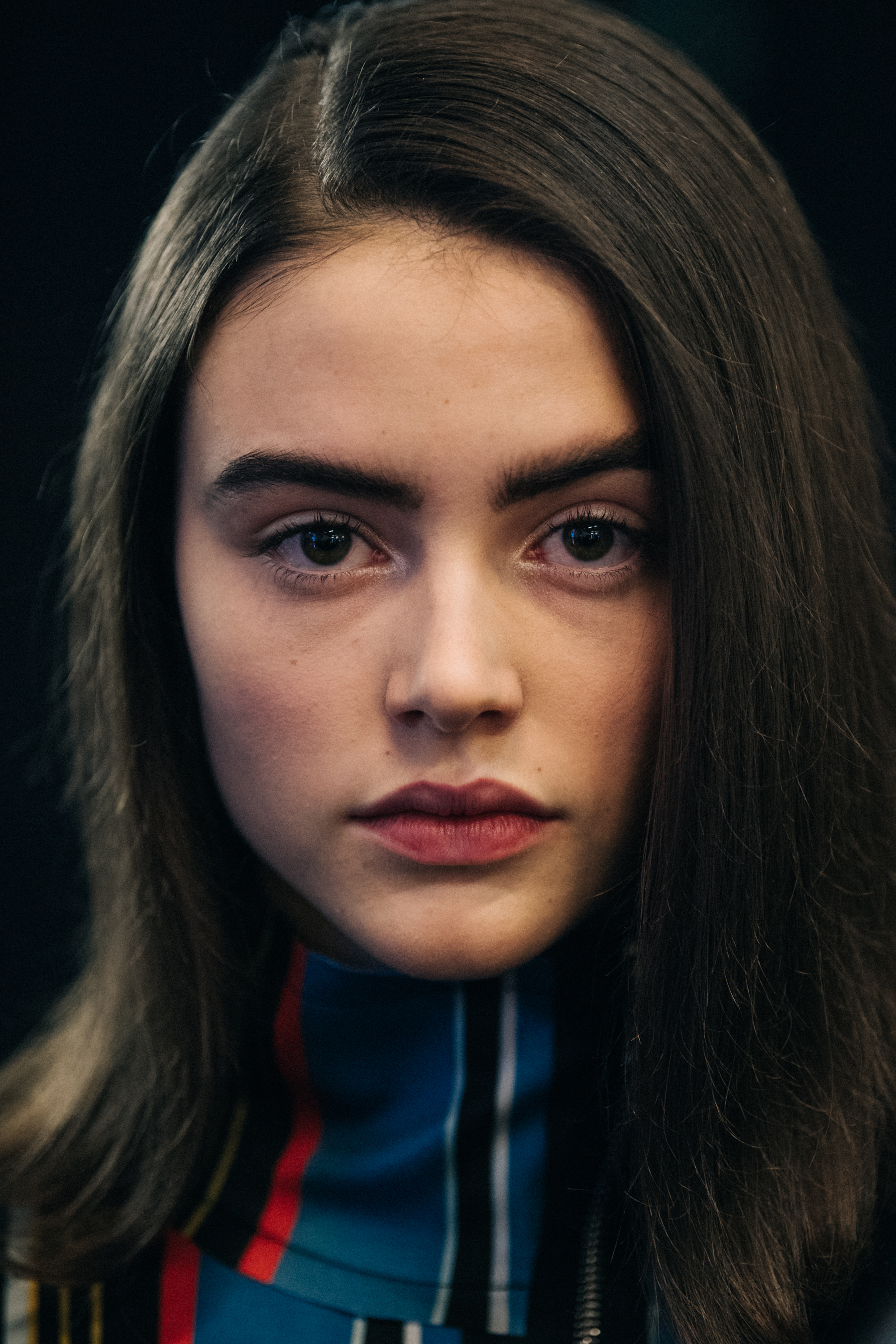 Portrait of model with long brown hair