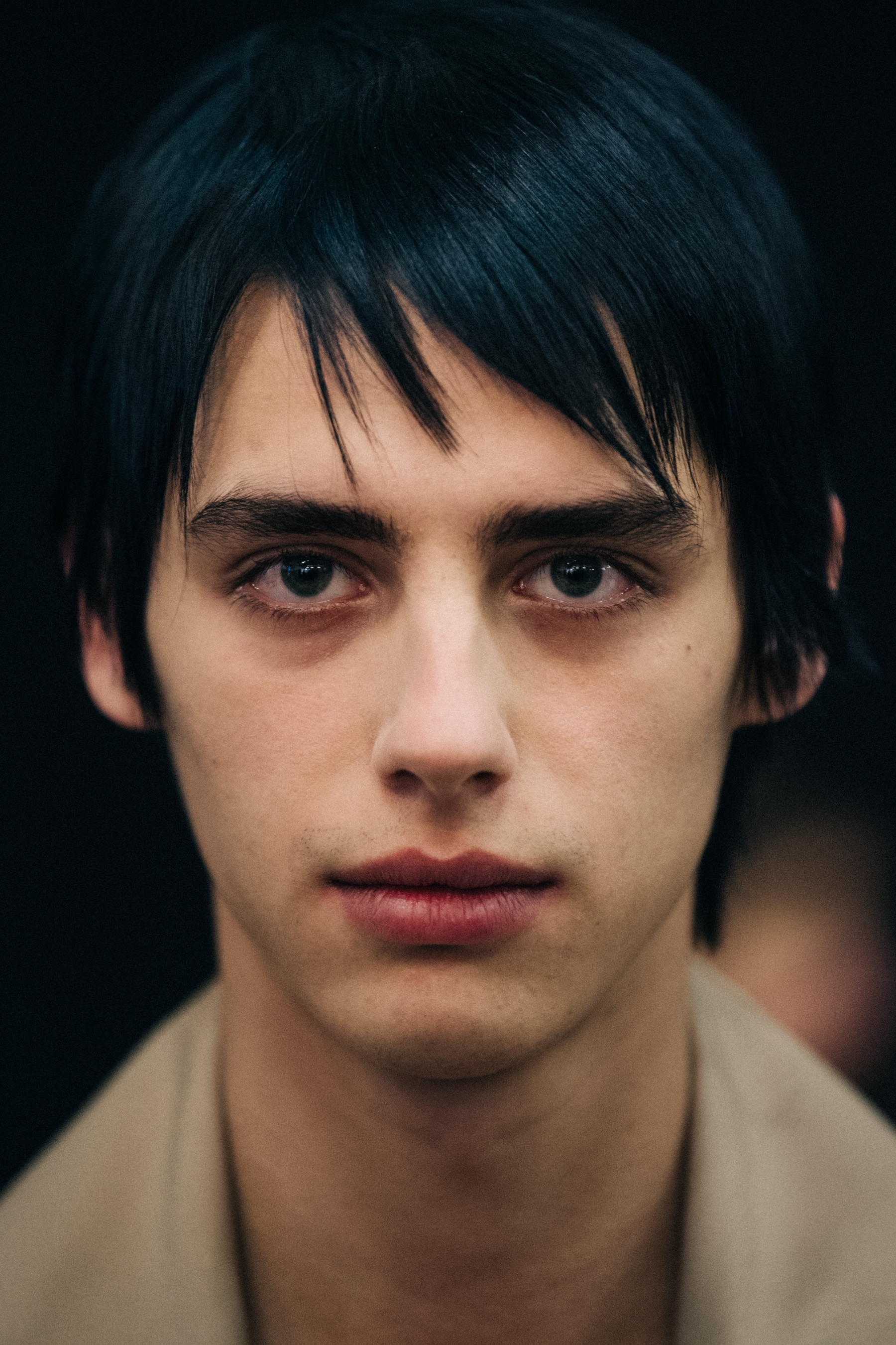 Portrait of model with dark shiny hair