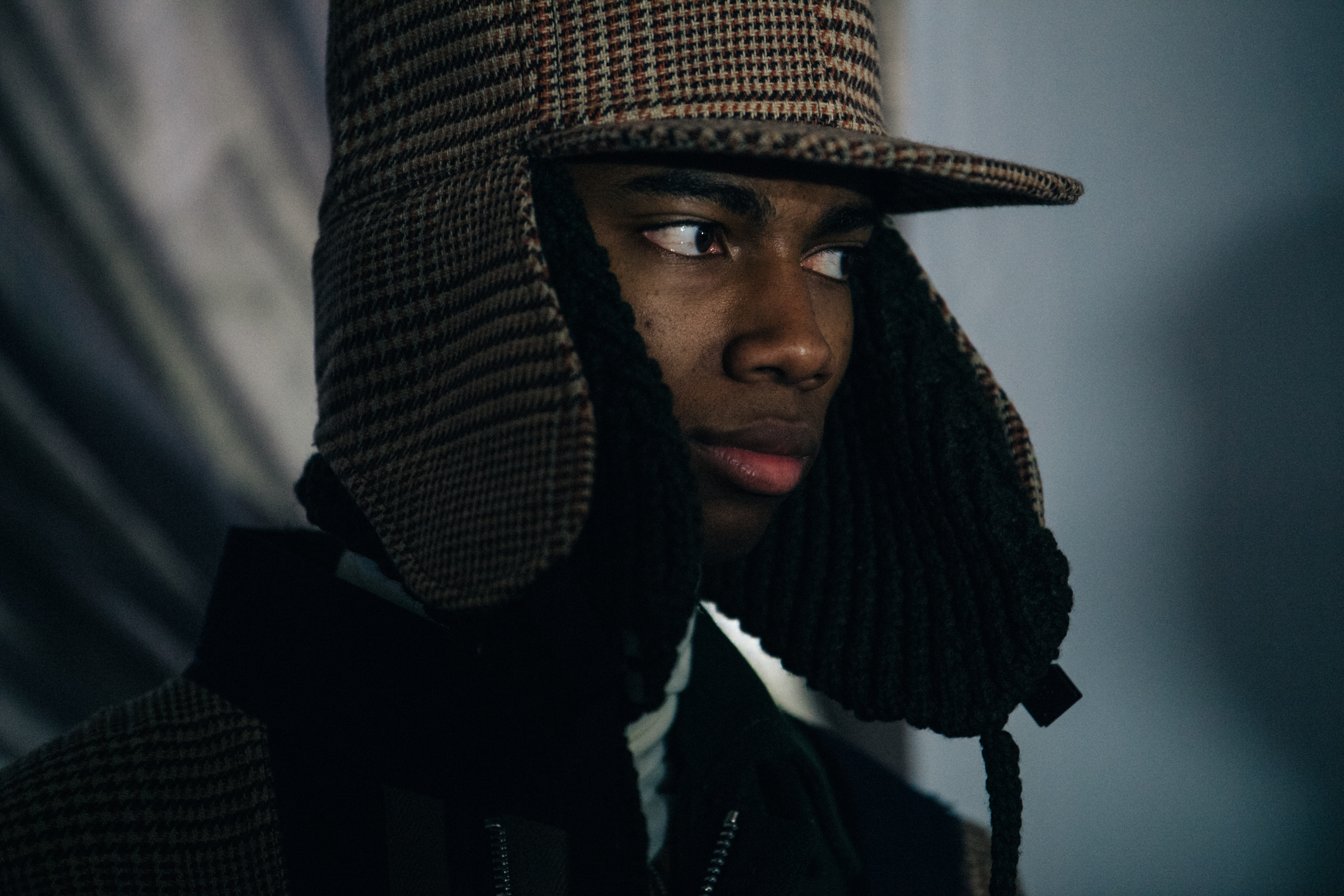 Keiron Caynes backstage at Sacai