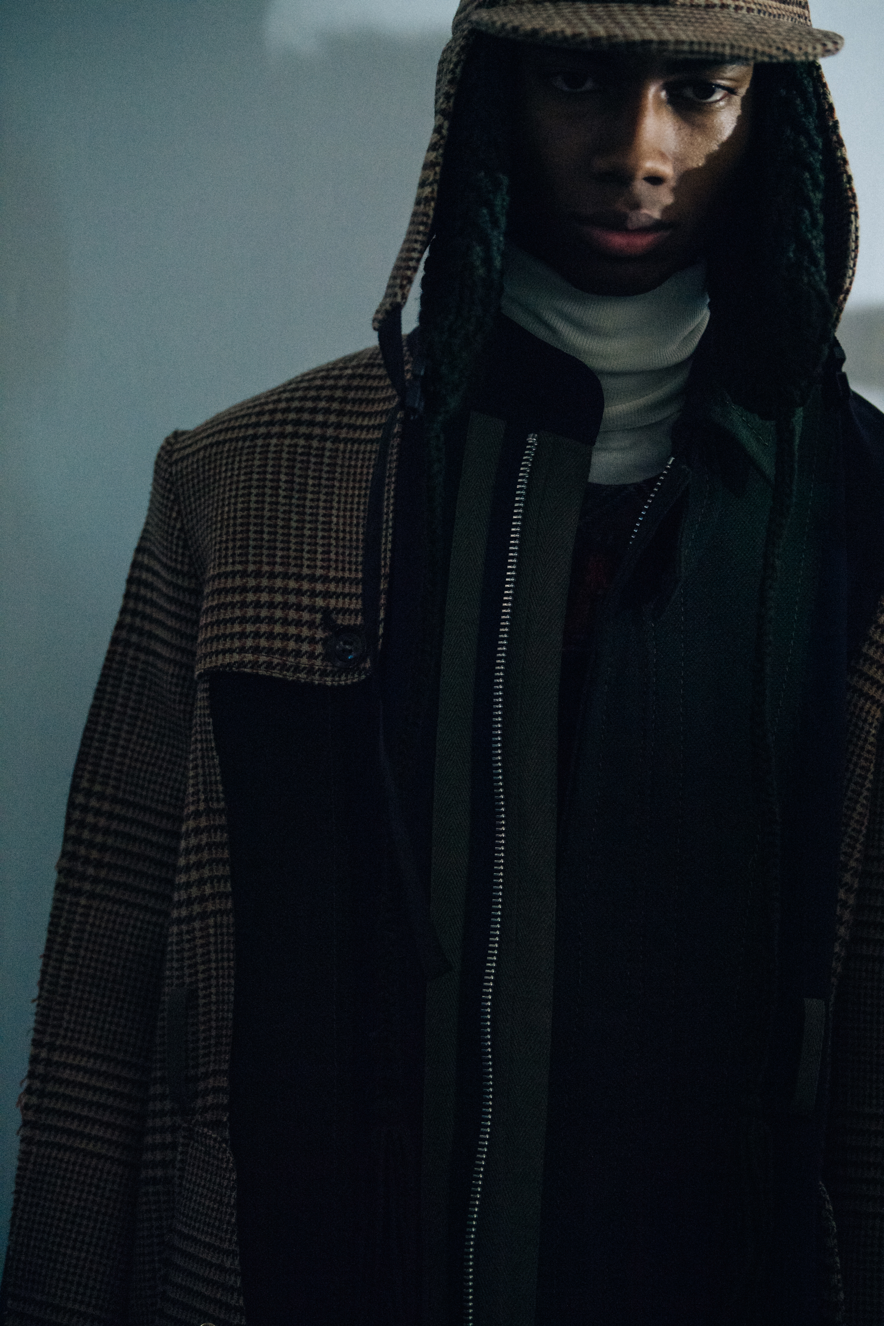 Keiron Caynes backstage at Sacai