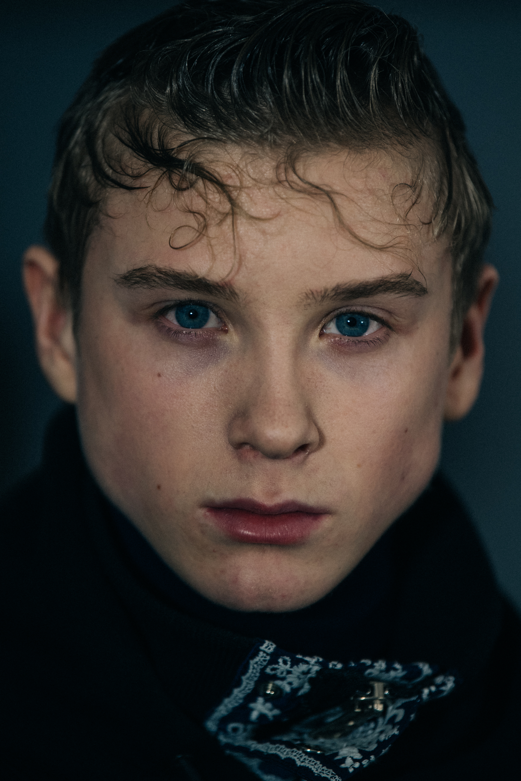 Portrait of male model with blue eyes