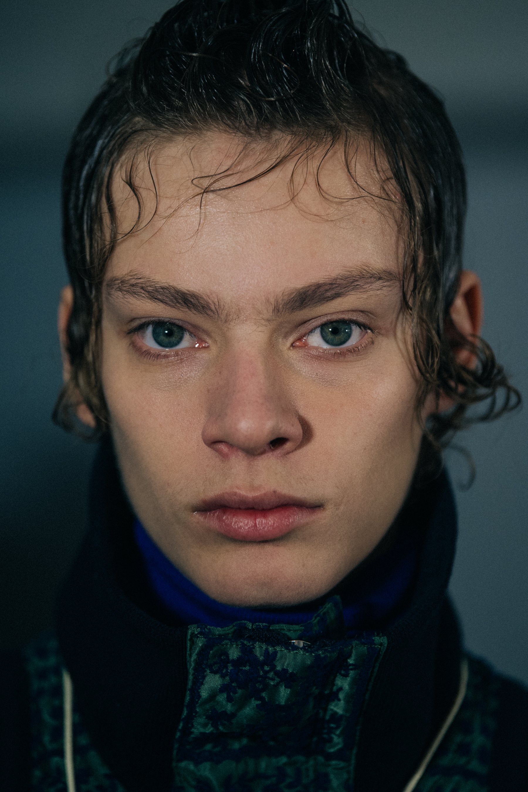 Portrait of male model with blue eyes