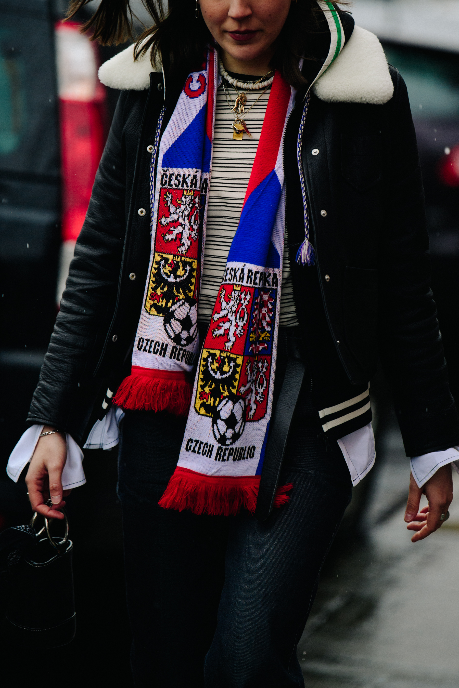 Woman wearing coloruful Czech scarf