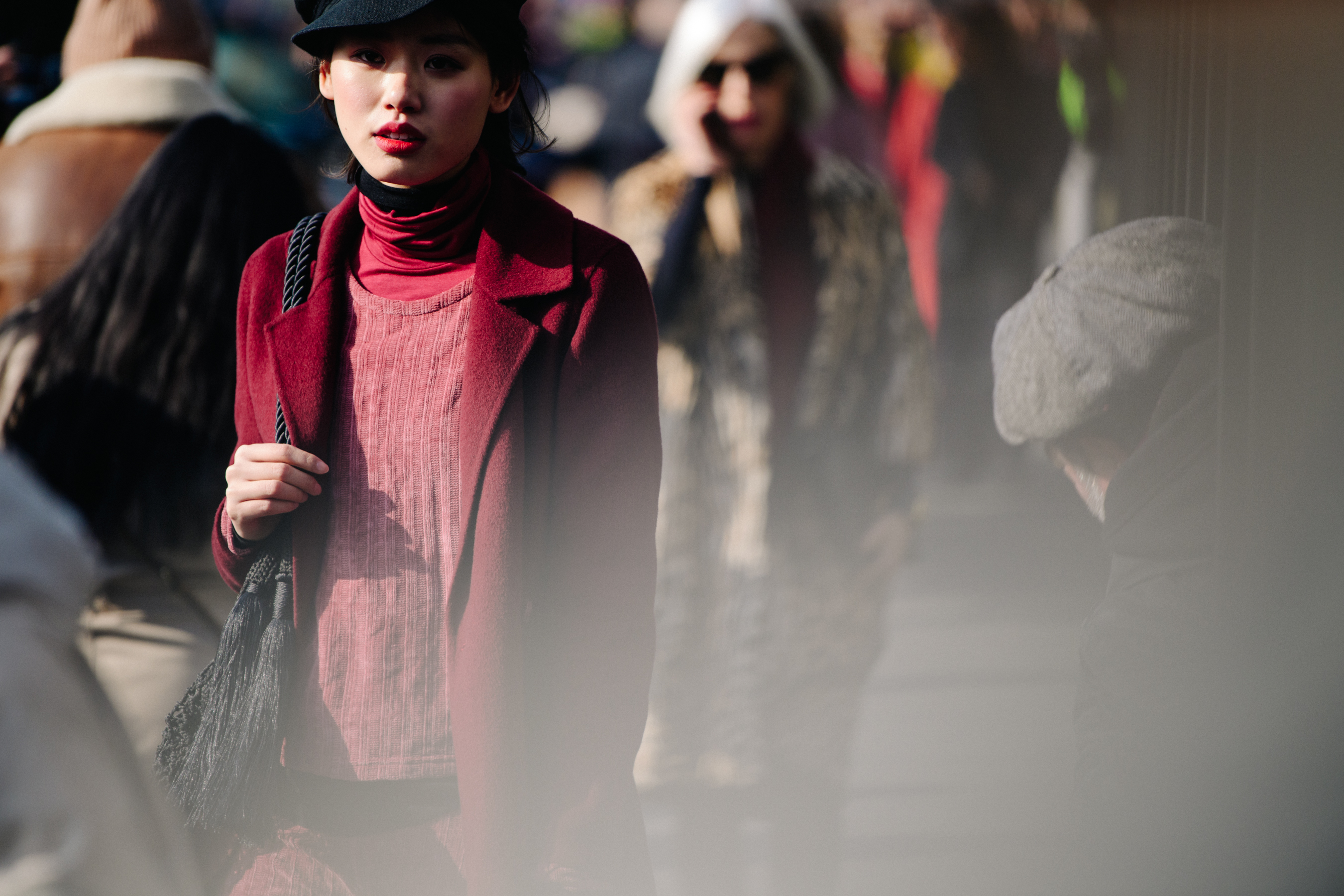 Asian woman wearing all red