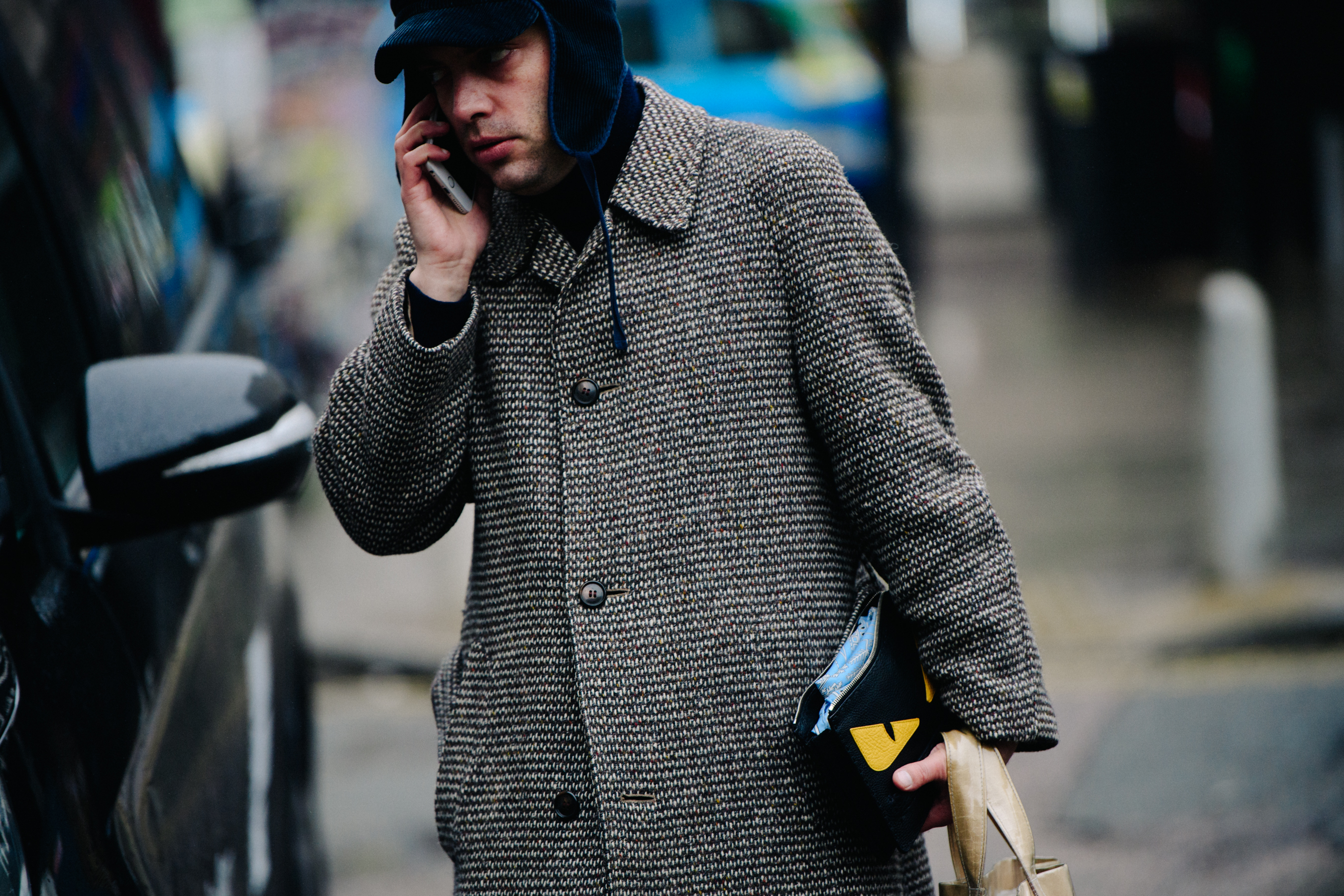 Man wearing flappy ear hat