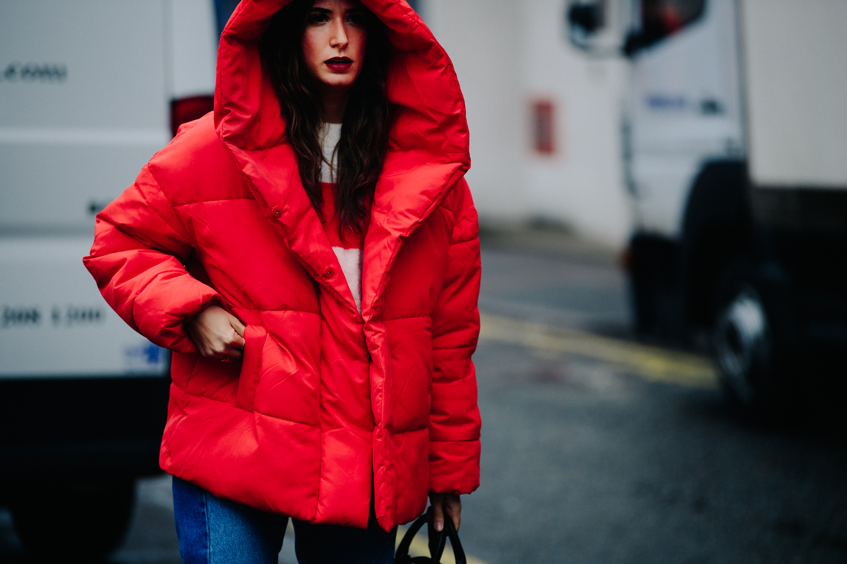 Woman wearing red coat