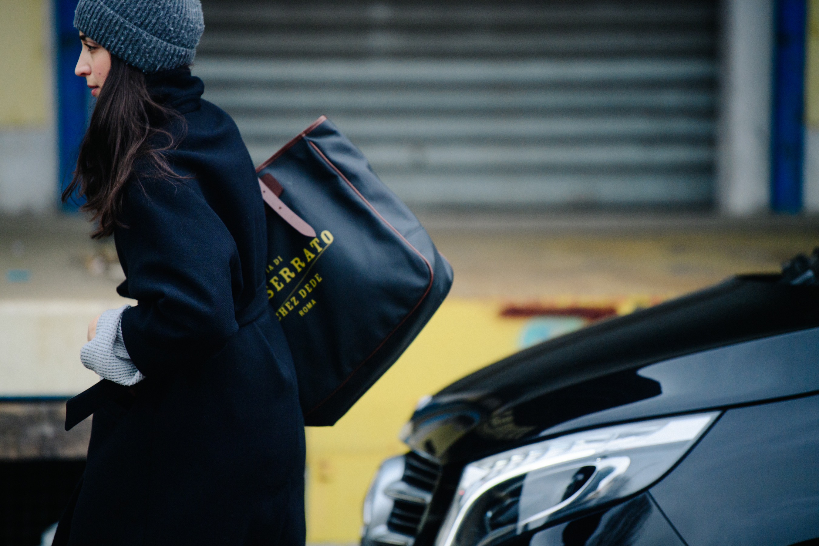 Woman wearing grey beanie