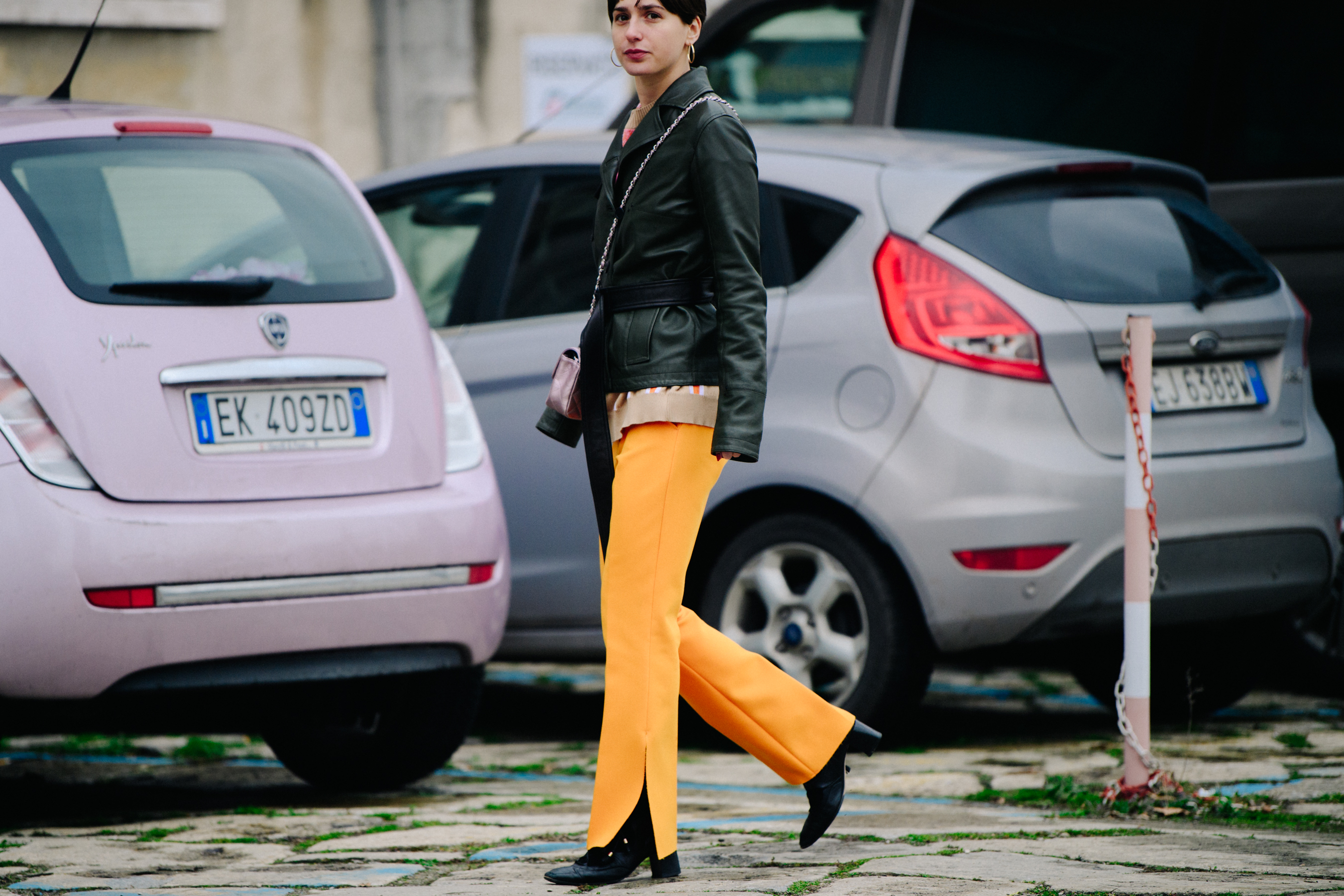 Woman wearing yellow pants