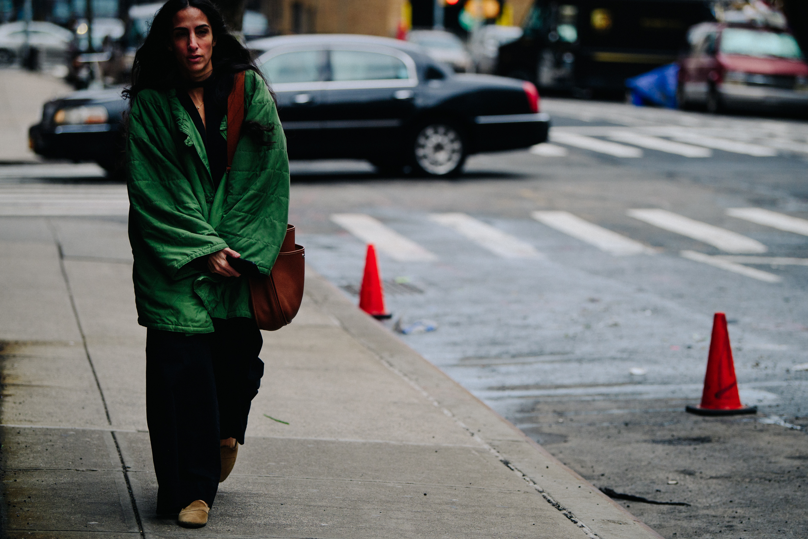 Woman wearing green coat