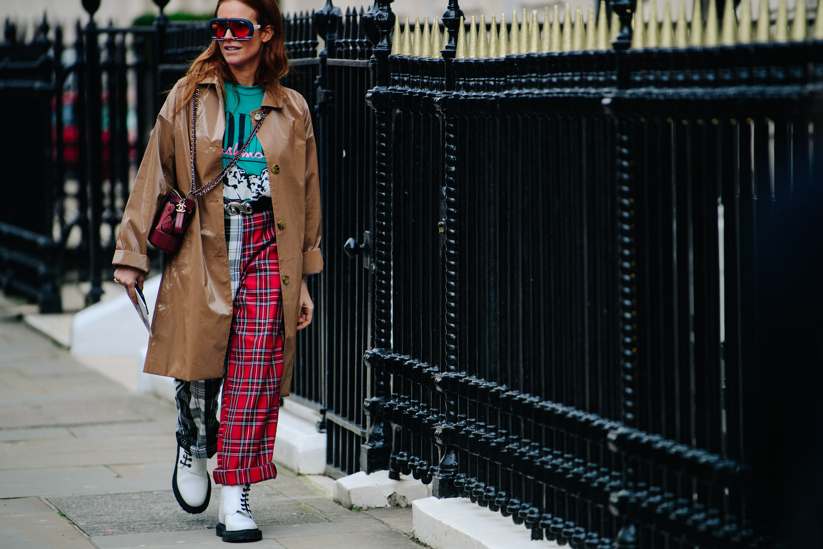 Woman wearing patterned trousers