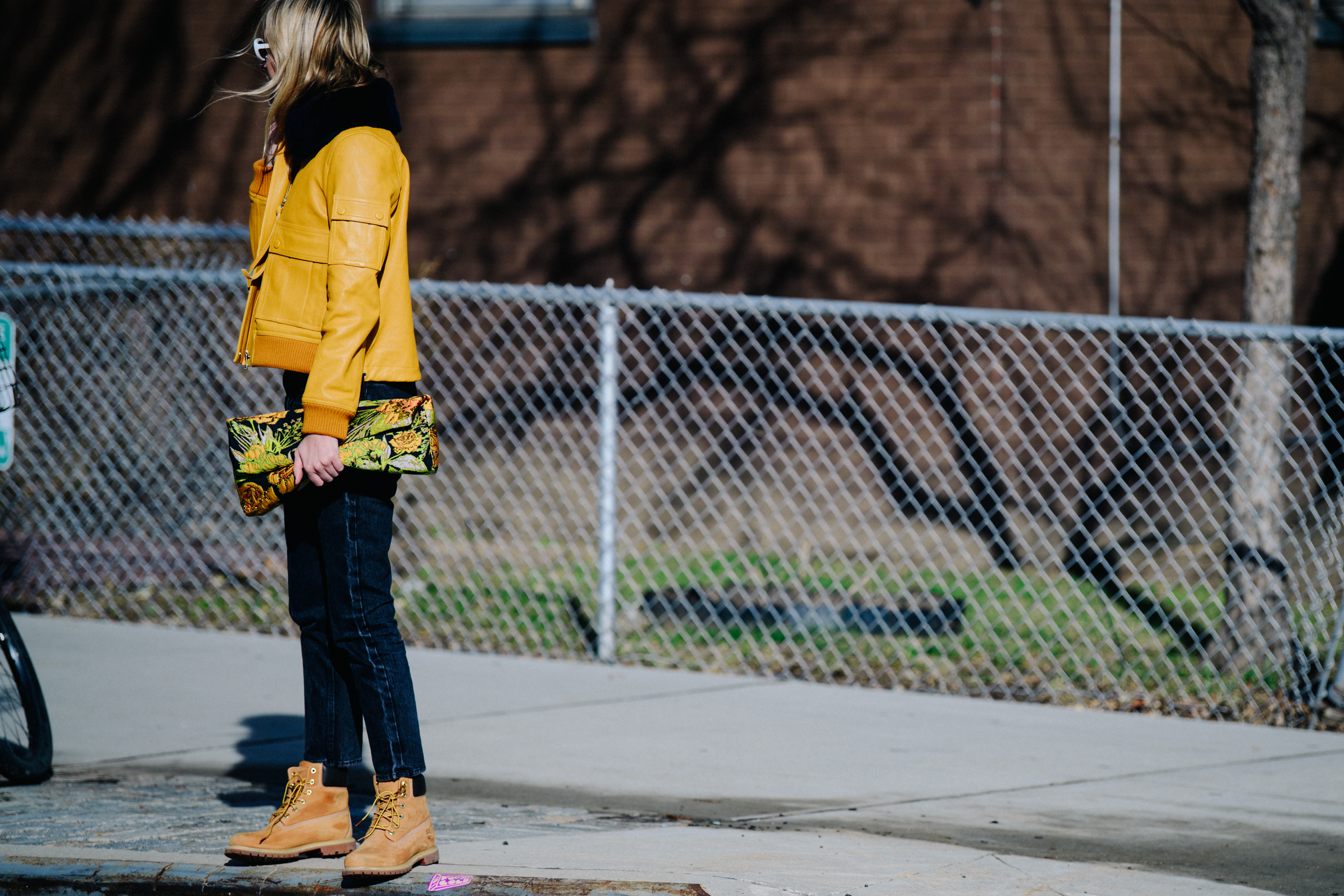 French blogger wearing yellow leather jacket