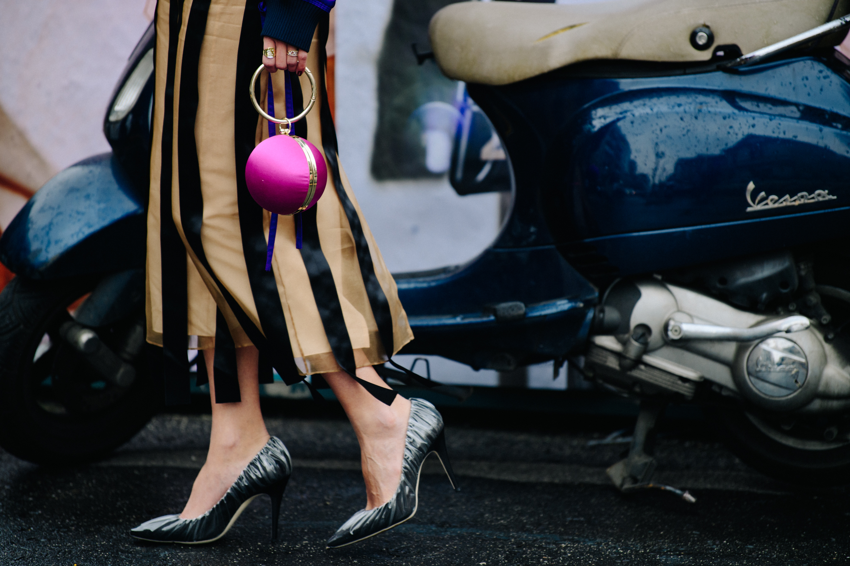 Woman wearing plastic covered heels