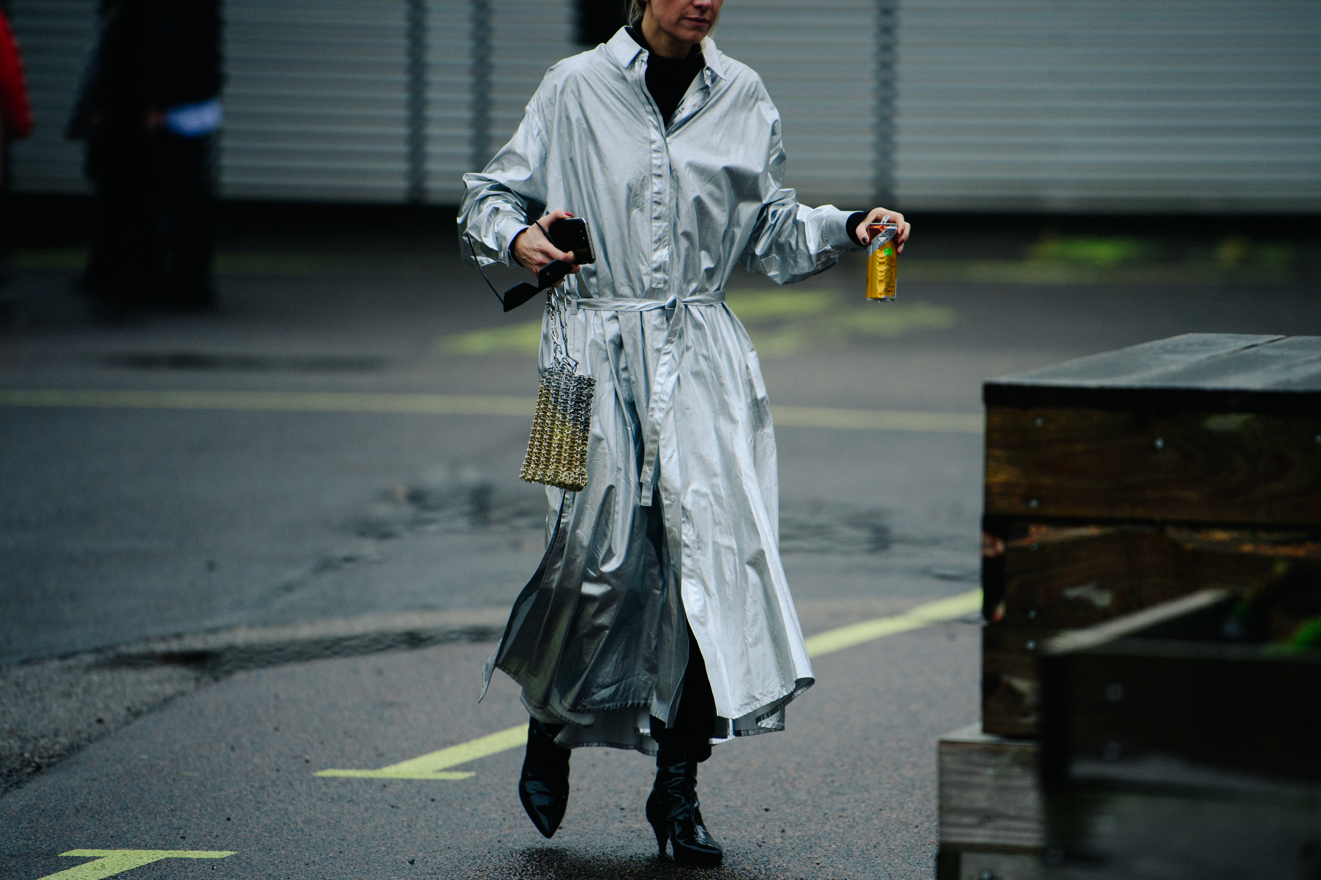 Norwegian blogger wearing silver coat