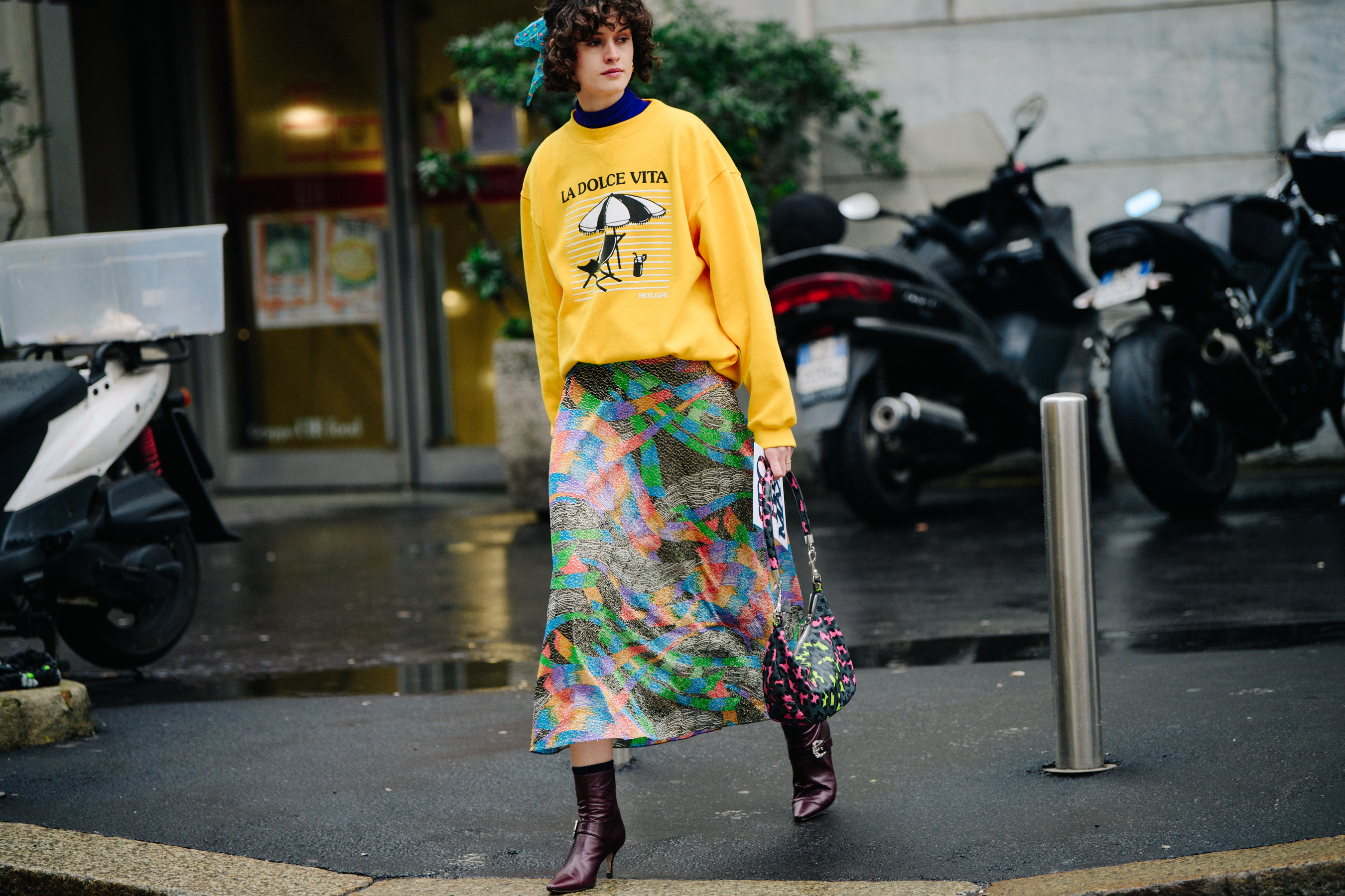 Woman wearing colourful outfit