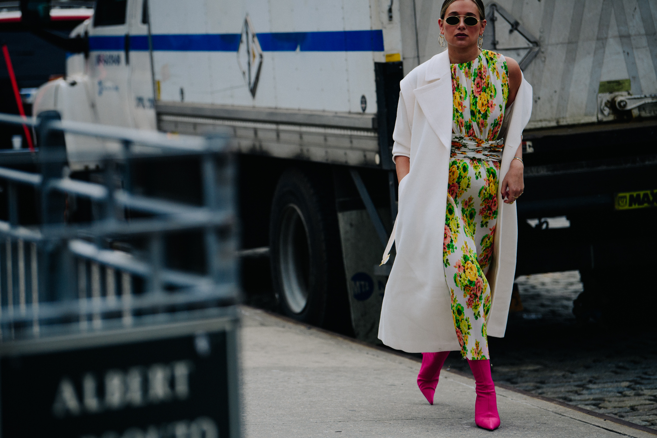 Woman wearing long floral dress