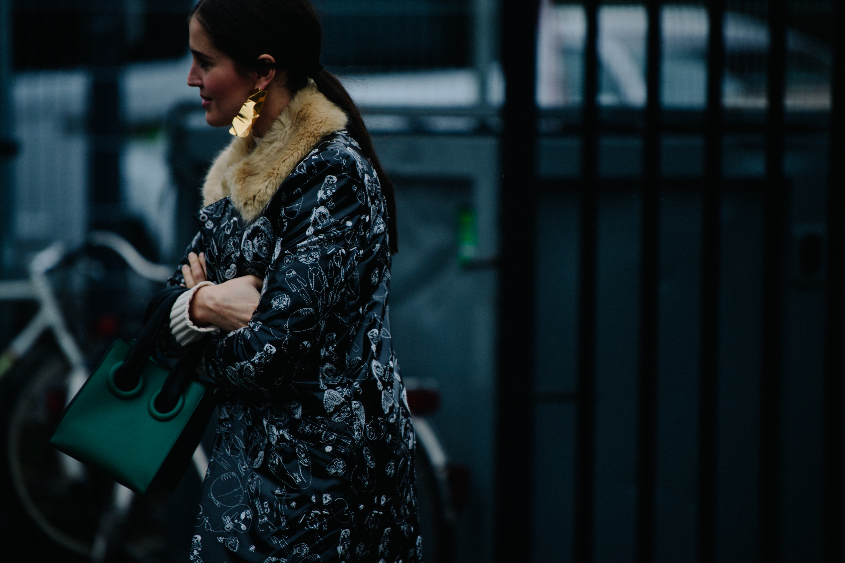 Norwegian blogger wearing black pattern coat