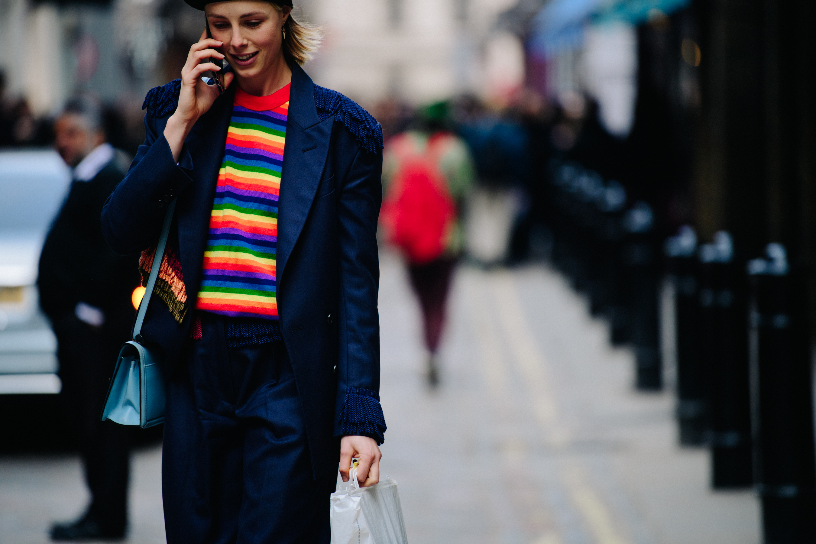 British model wearing colourful outfit