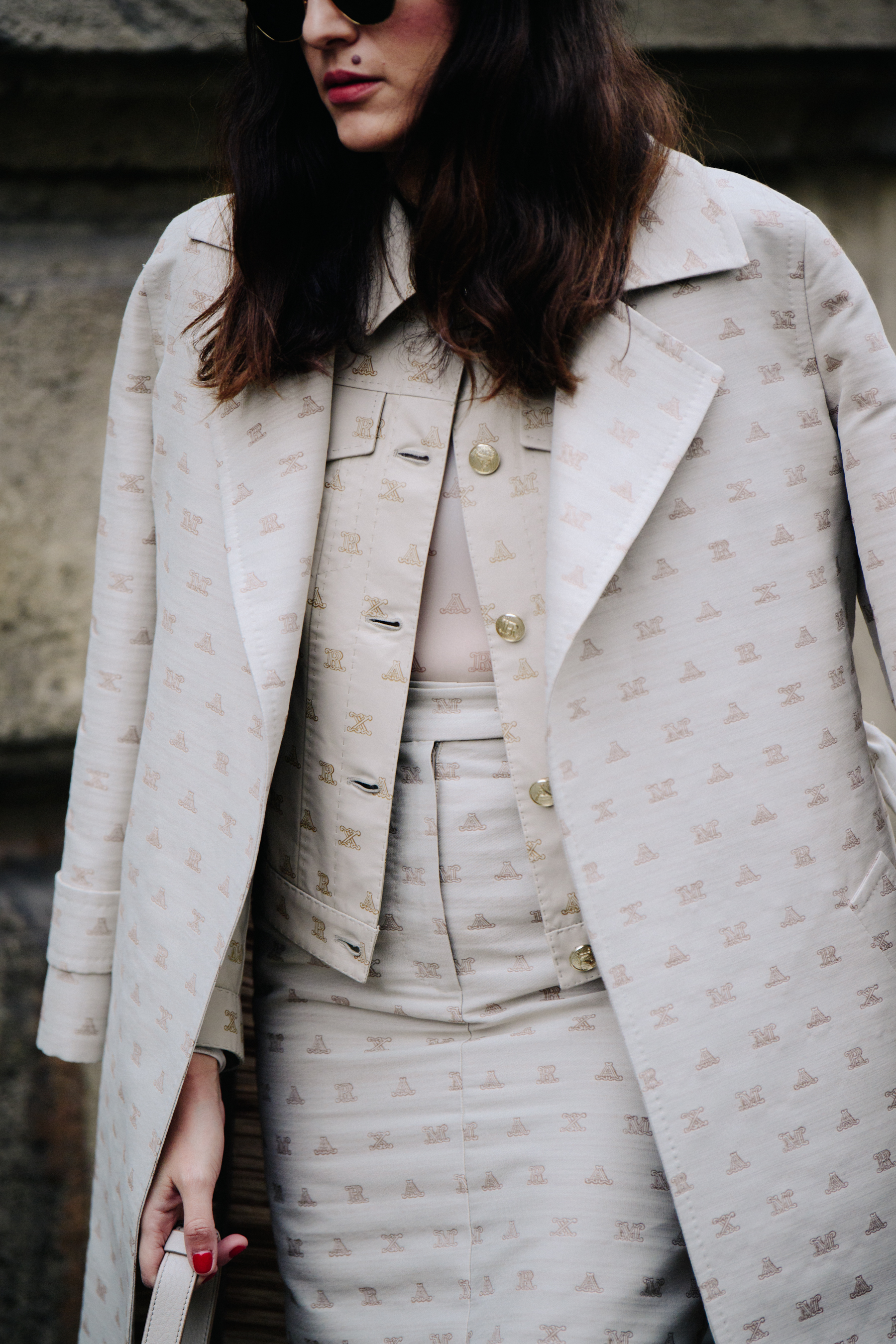 Woman wearing pale white outfit